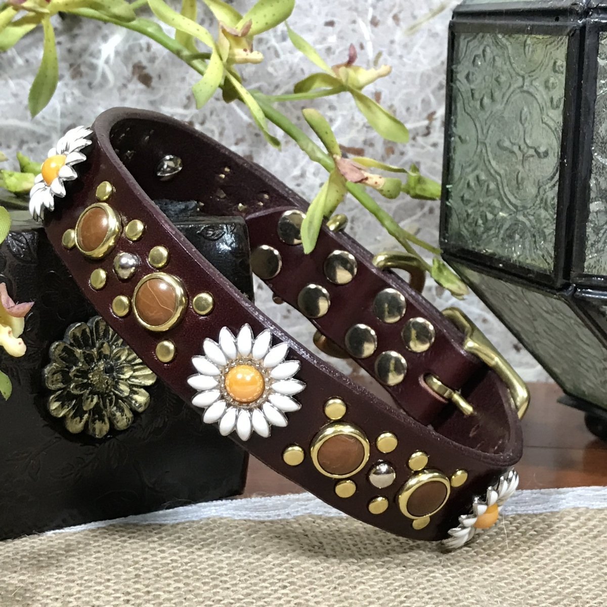 Premium Yessena Designer Leather Dog Collar - Handcrafted Genuine Leather Pet Collar with Adjustable Buckle - Perfect for Daily Walks, Training & Fashionable Outfits