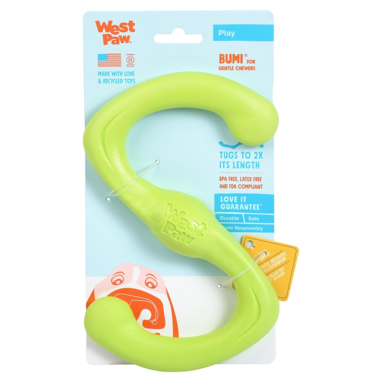 West Paw® BUMI Green Dog Toy - Durable Chew Toy for Small & Large Dogs - Perfect for Fetch, Tug-of-War & Interactive Play