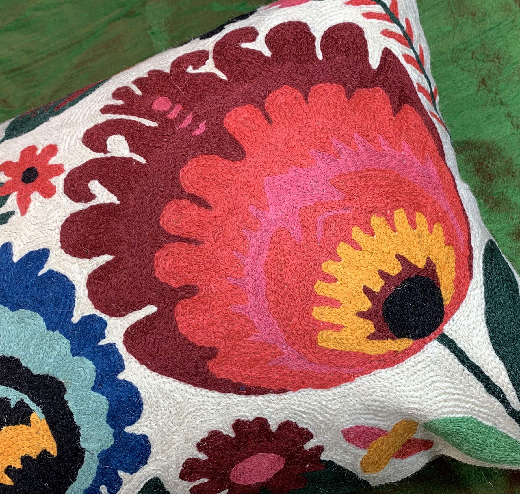 Hand Embroidered Wool Lumbar Pillow Cover 14x20 Inch - Floral Polish Flower Design for Accent Chairs, Modern Farmhouse Sofa & Couch Cushions | Perfect for Living Room Decor, Bedroom Throw Pillows & Cozy Home Styling