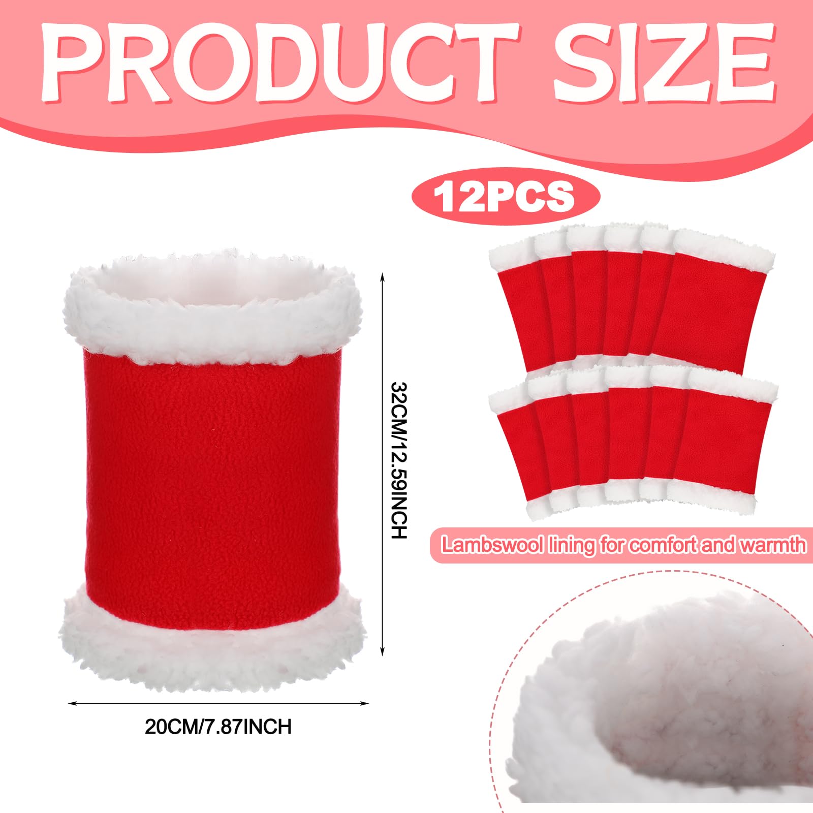 12 Pcs Christmas Horse Leg Wraps - Faux Fur Polyester Standing Wraps for Horses & Sheep - Santa Style Leg Warmers for Christmas Parades & Holiday Parties - Perfect for Festive Events & Costume Contests
