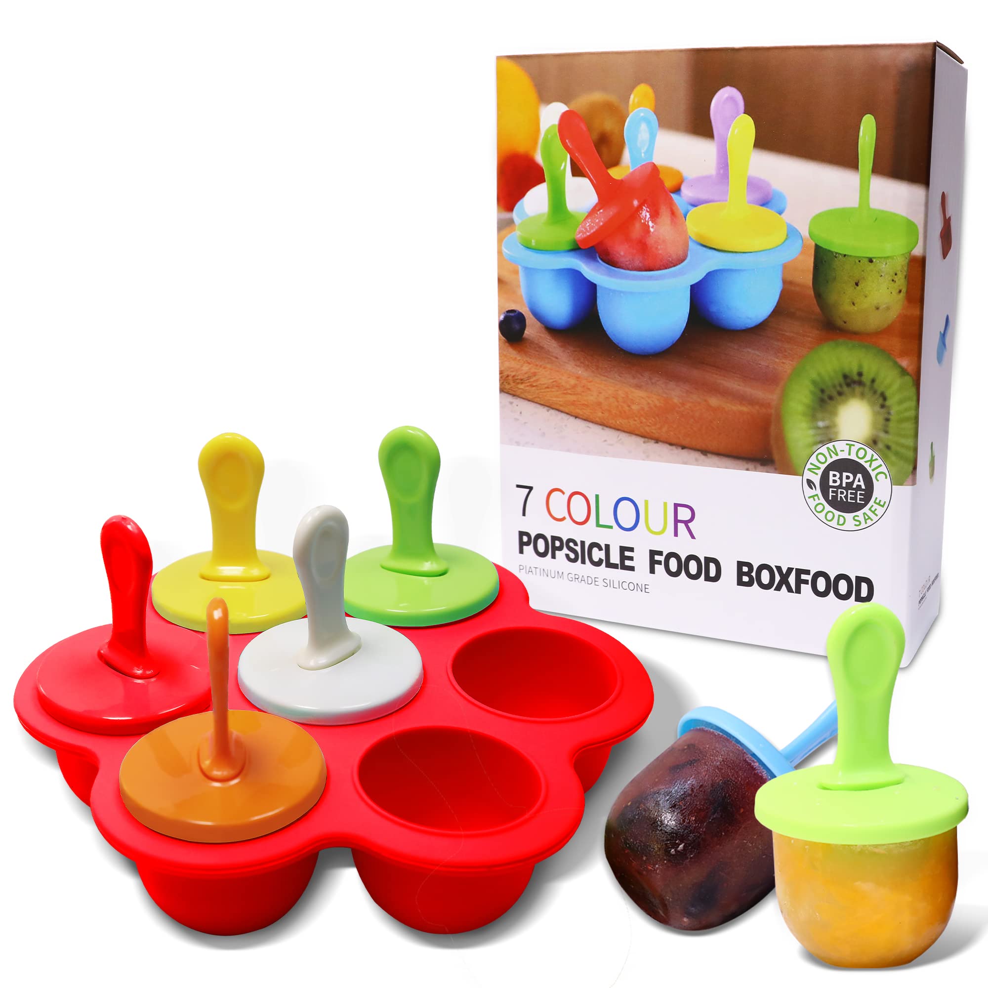 7-Cavity Silicone Popsicle Molds with Colorful Sticks - Non-Stick DIY Ice Pop Maker for Homemade Treats, Baby Food Storage & Cake Molds | Perfect for Summer Snacks, Kids Parties & Healthy Frozen Desserts (Red)