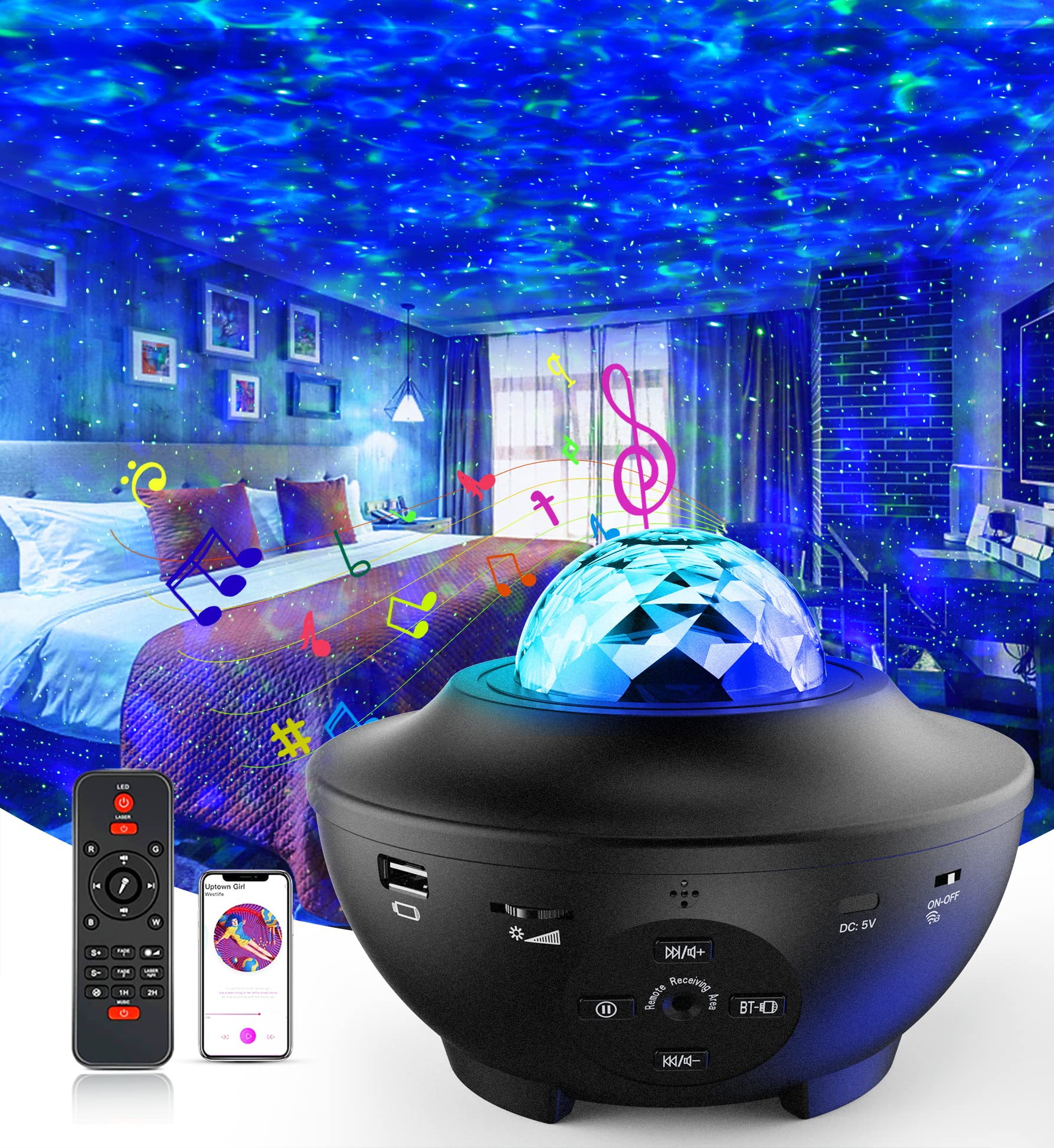 Galaxy Star Projector Night Light with Remote Control - 3-in-1 Bluetooth Speaker, Timer & Voice Control - Starry Sky Projector for Kids & Adults - Perfect for Bedroom Decor, Relaxation, Parties & Home Theater Ambience