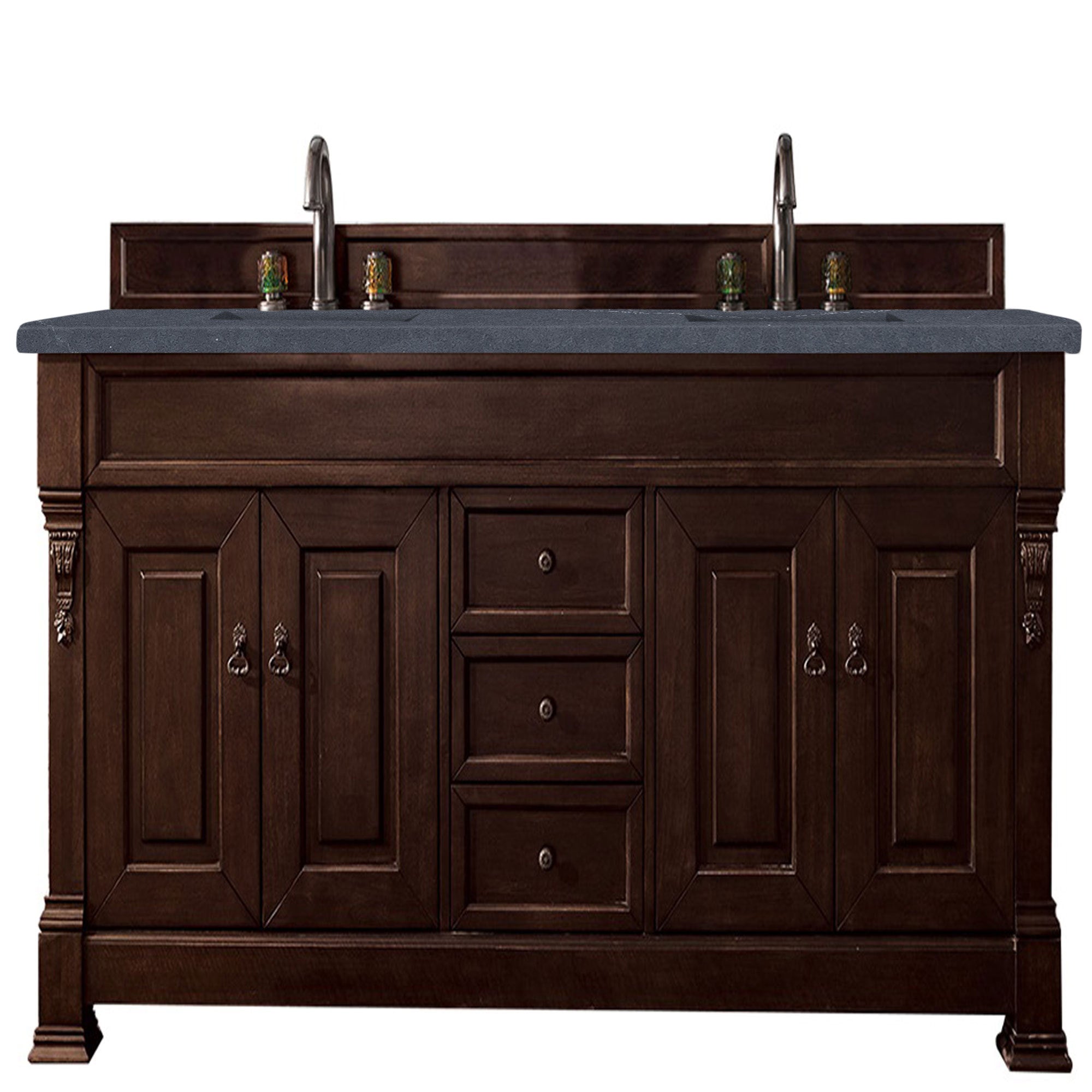 Brookfield 72 Inch Double Vanity with Burnished Mahogany Base & 3CM Charcoal Soapstone Quartz Countertop - Perfect for Master Bathroom or Luxury Home Renovation