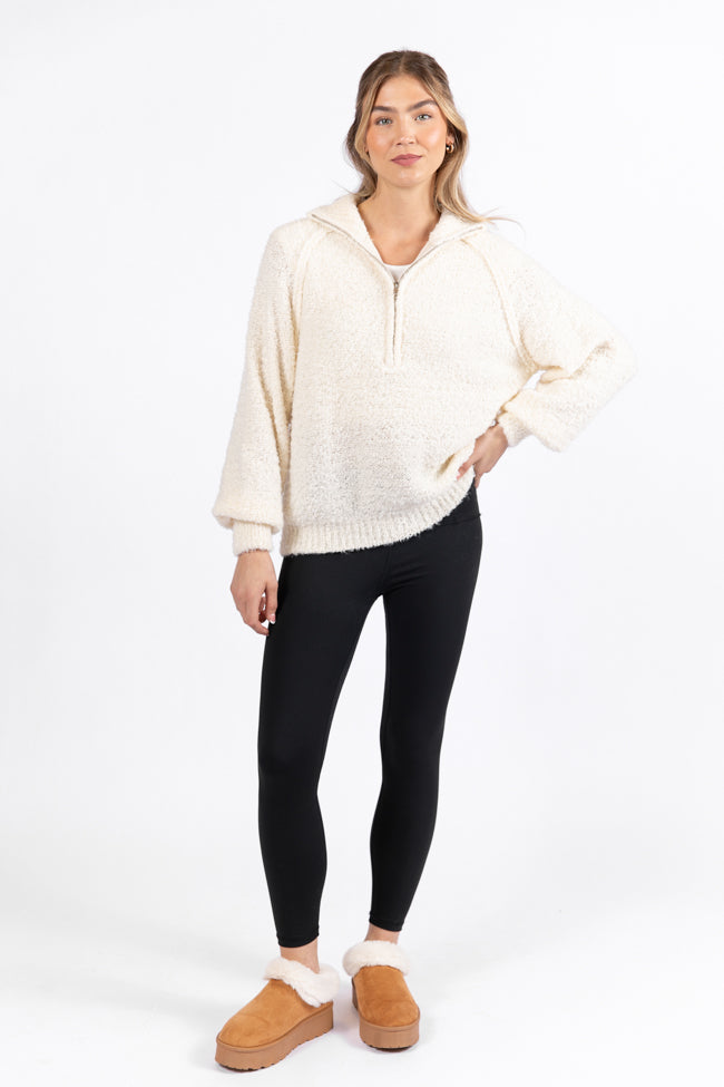 Signature Move Cream Fuzzy Quarter Zip Pullover - Soft Fleece Winter Sweatshirt for Women | Cozy Casual Wear for Fall & Winter Outfits, Lounge & Outdoor Activities