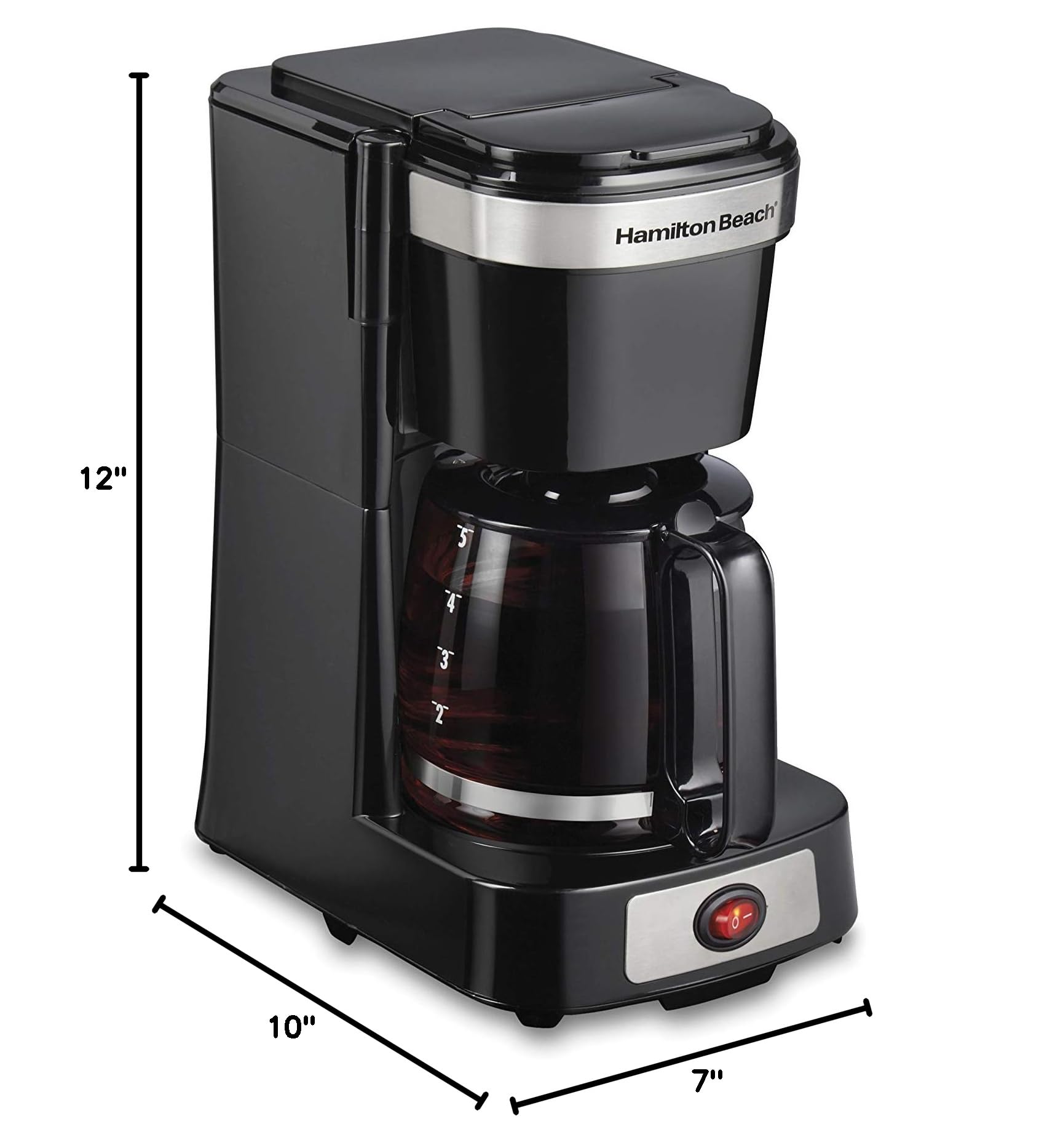 Hamilton Beach 5 Cup Compact Drip Coffee Maker with Glass Carafe - Auto Pause & Pour Feature, Smart Plug Compatible, Black & Stainless Steel (46110) - Perfect for Home, Office or Small Spaces