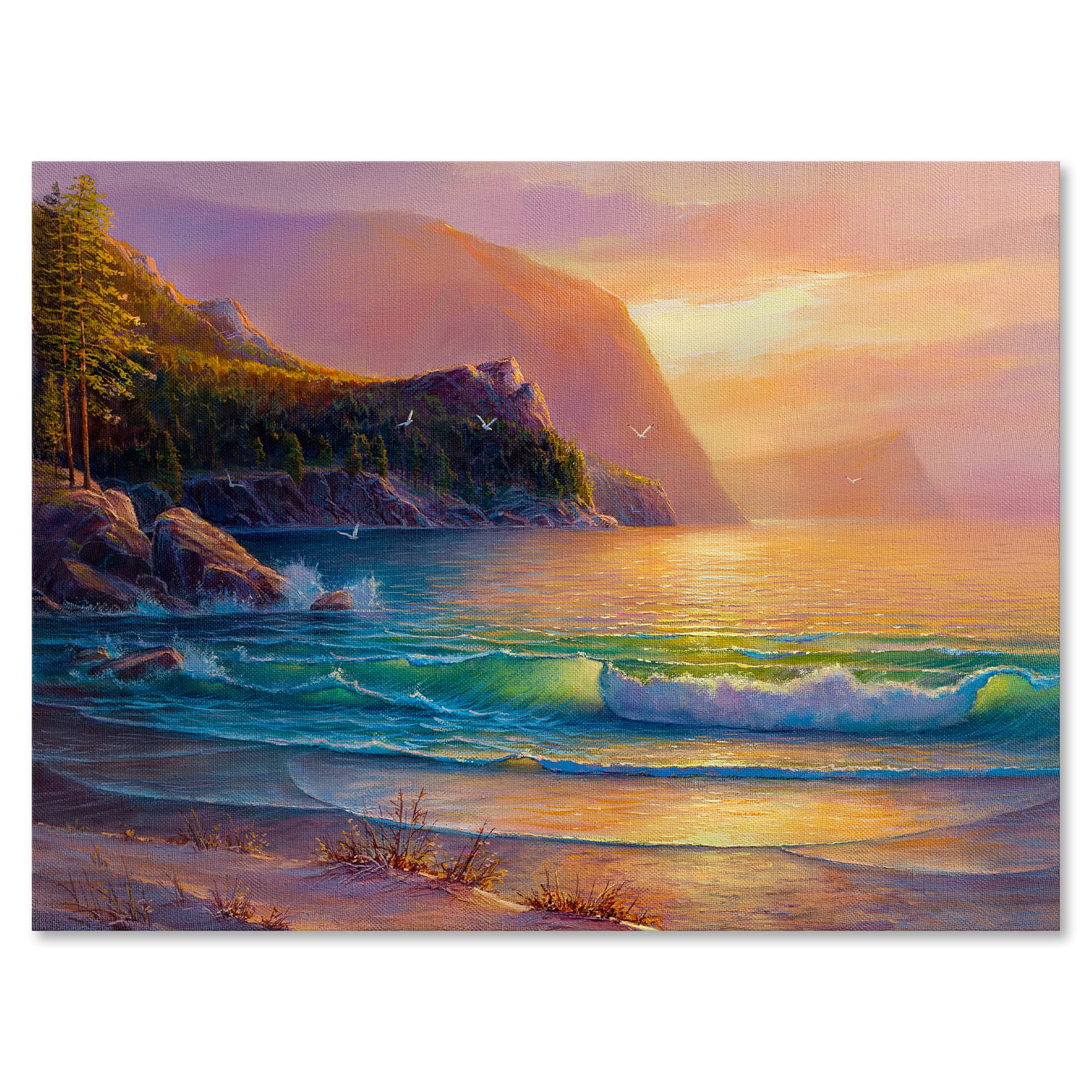 Romantic Beach Sunset Nautical Coastal Canvas Wall Art - Ocean Themed Home Decor for Living Room, Bedroom & Beach House