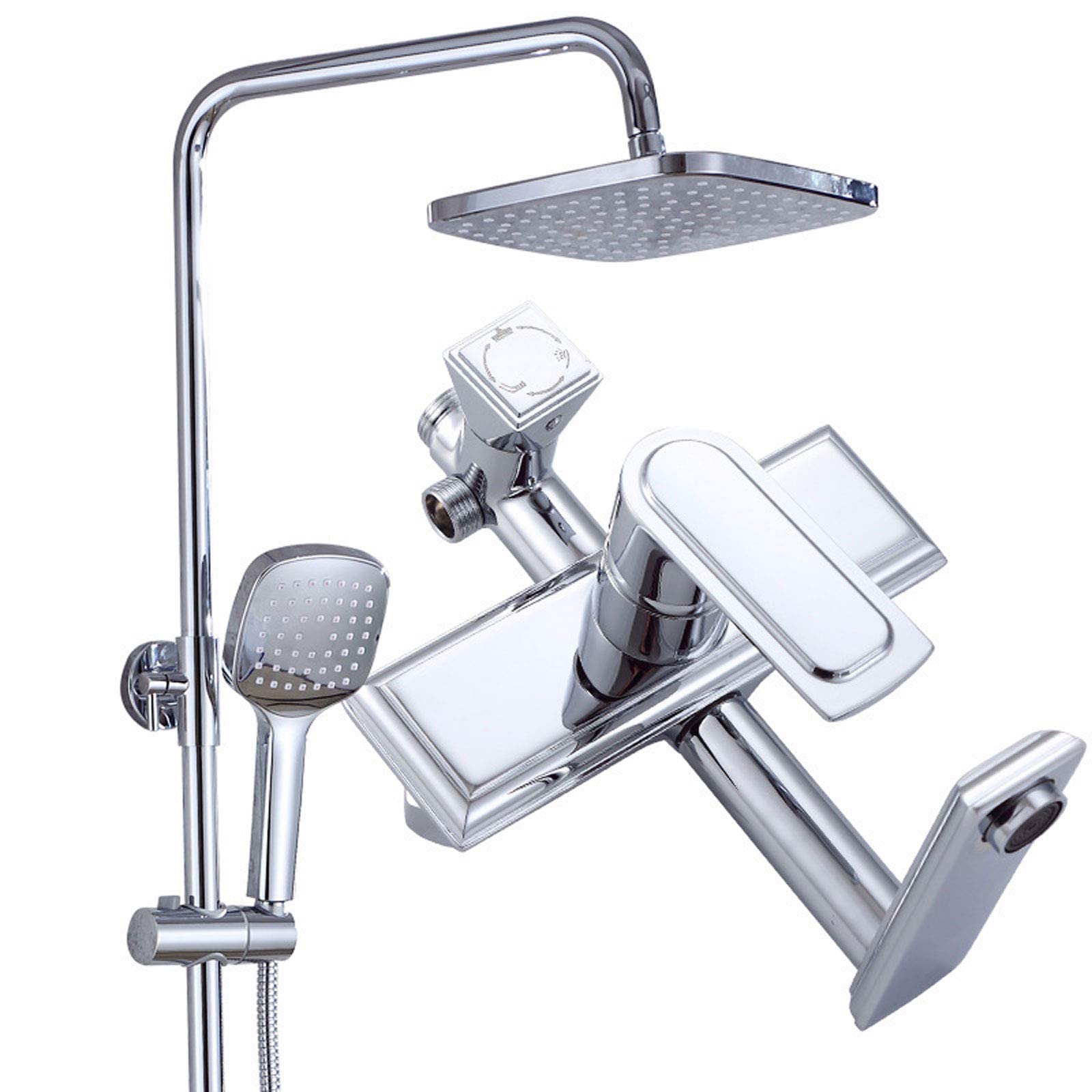 Premium Wall Mounted Hotel Shower System - Modern Chrome Shower Set with Adjustable Height Rainfall Shower Head & Mixer Tap for Bathroom, Spa, Gym & Luxury Home Use