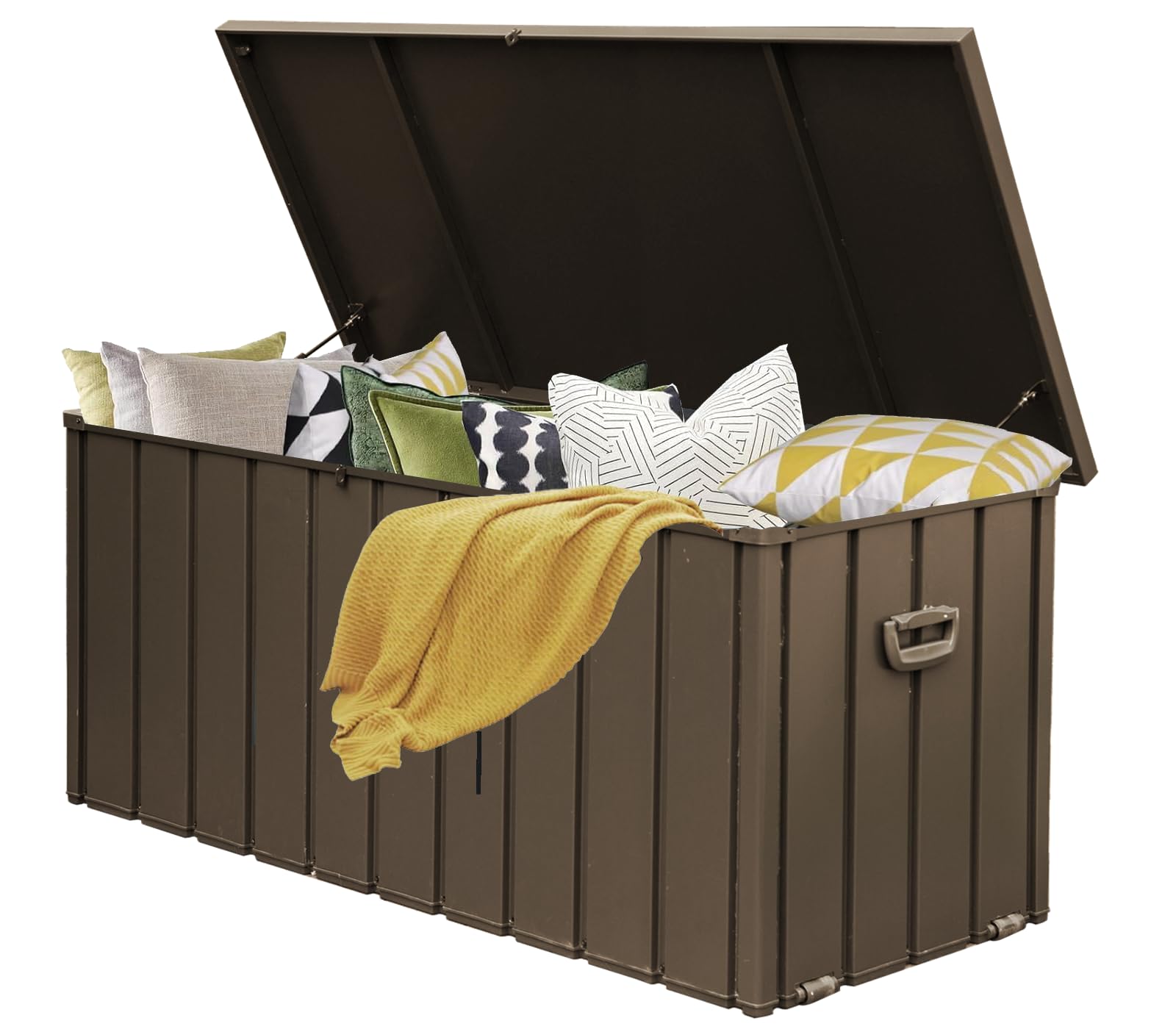 WIIS' IDEA 150 Gallon Outdoor Storage Deck Box with Lockable Lid & Wheels - Waterproof Large Patio Furniture Storage Container for Garden Tools, Pool Supplies, Cushions & Outdoor Equipment (Brown) - Perfect for Backyard, Deck, Poolside & Garage Organization