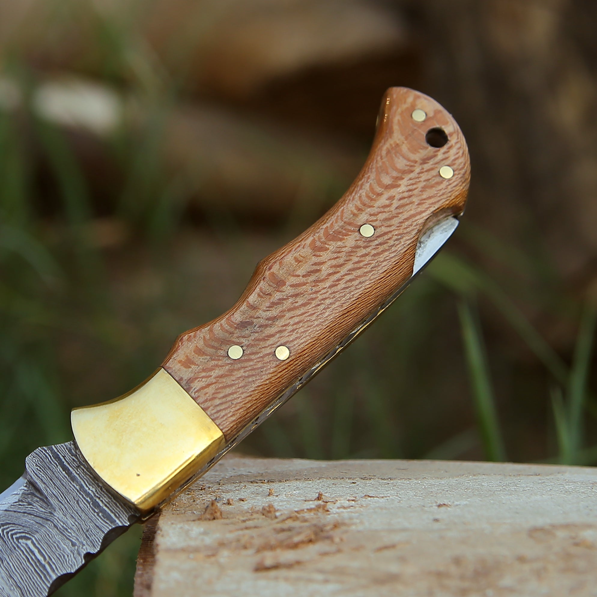Premium Kepler Damascus Steel Pocket Knife - Exotic Leopard Wood Handle - EDC Folding Knife for Camping, Hiking & Outdoor Adventures