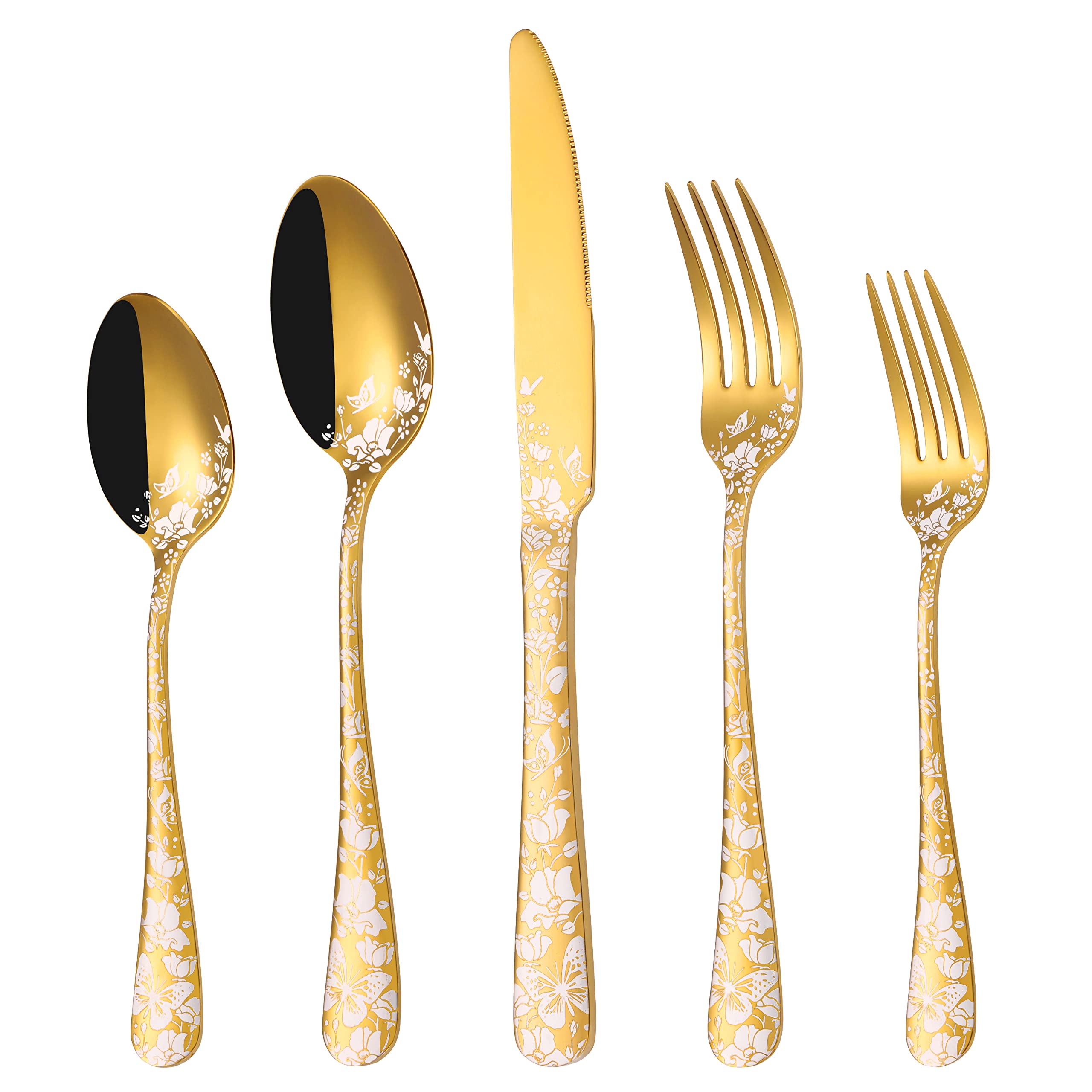20-Piece Gold Silverware Set for 4 - Premium Stainless Steel Flatware Cutlery Set with Forks, Spoons & Knives - Mirror Polished & Dishwasher Safe - Elegant Dining Utensils for Dinner Parties, Weddings & Home Decor