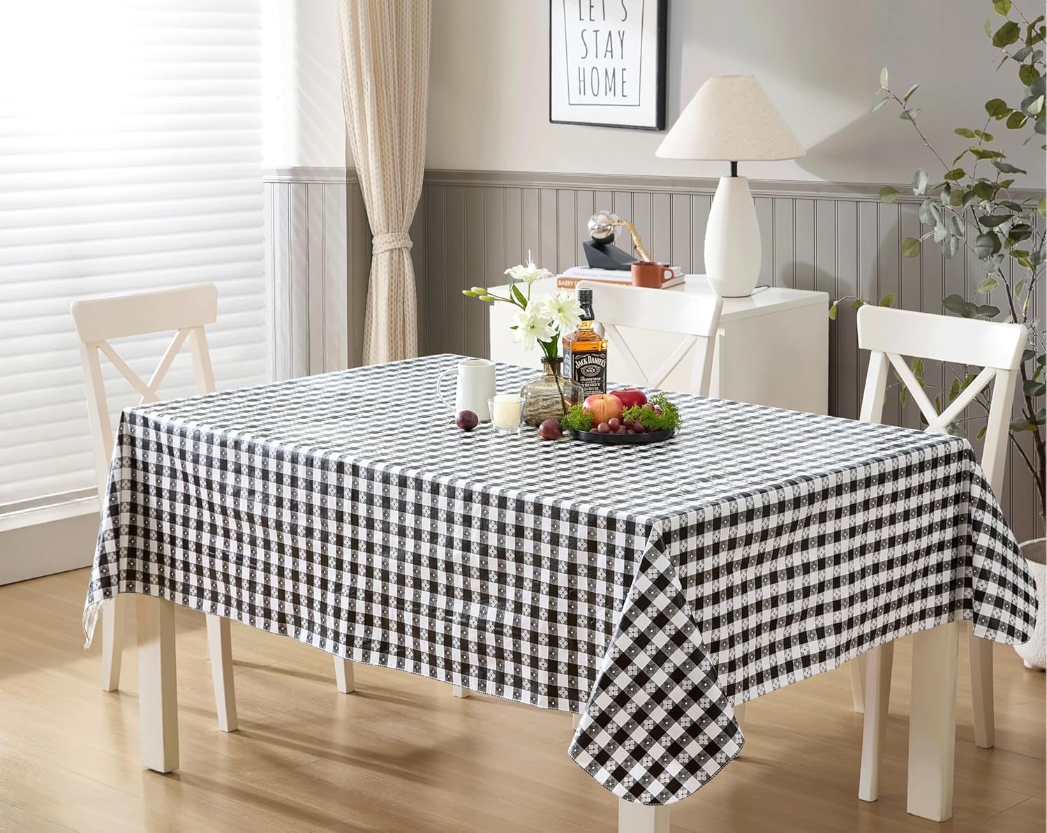 Premium American Tavern Check Print Tablecloth - Waterproof & Stain Resistant Indoor/Outdoor Bistro Table Cover, 60x120 Inch Rectangle, Black - Perfect for Restaurants, Cafes, Picnics & Home Dining