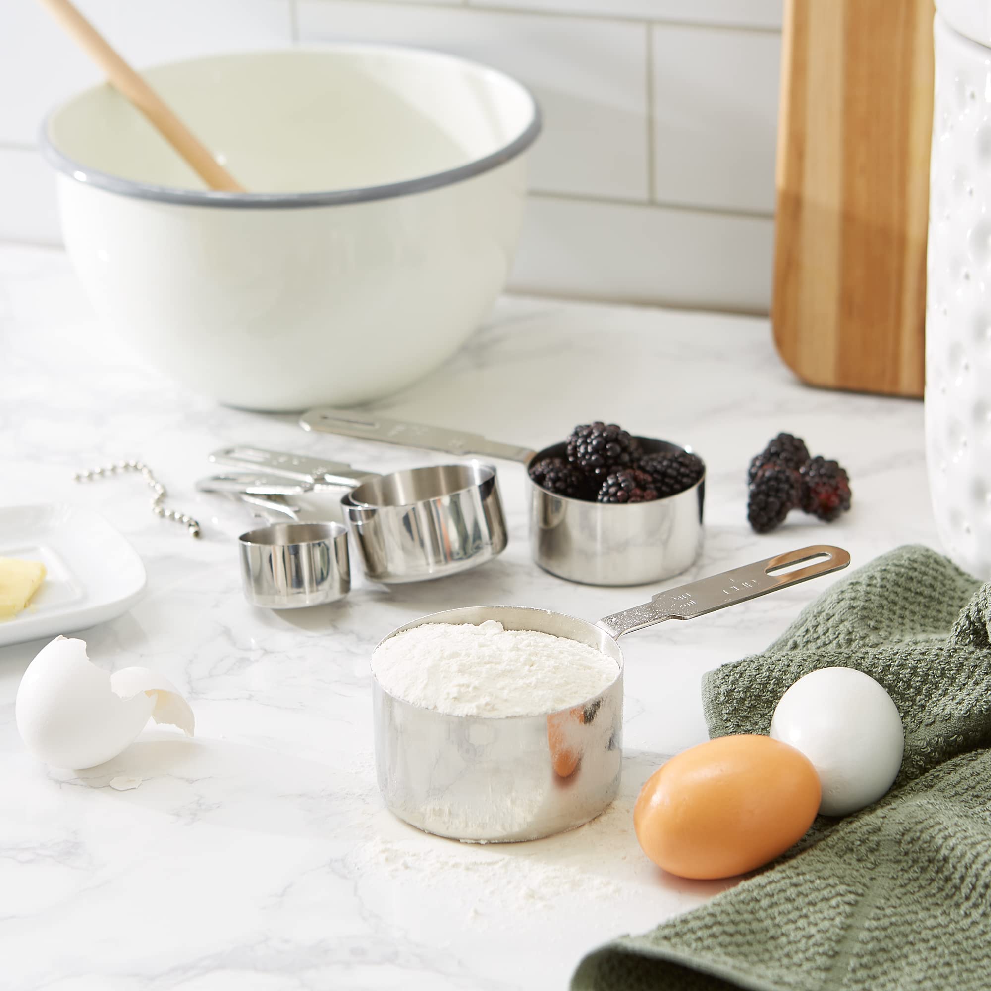 RSVP International Endurance Collection 5-Piece Stainless Steel Kitchen Measuring Cups & Spoons Set with Long Handles - Dishwasher Safe Baking & Cooking Tools for Home Chefs