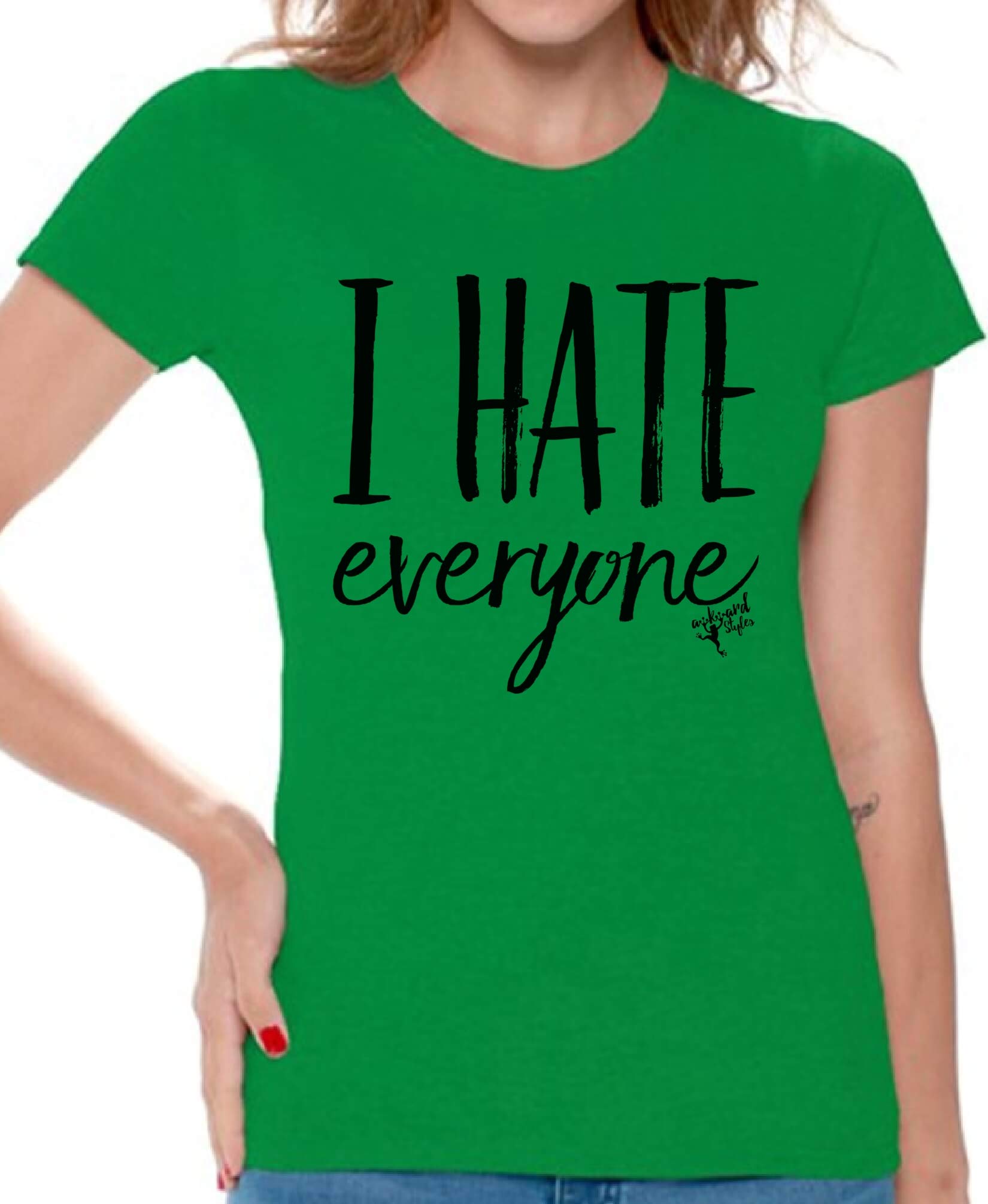 Awkwardstyles Women's I Hate Everyone Funny Sarcastic T-Shirt - Loner Graphic Tee with Free Bookmark - Perfect for Casual Wear, Gifts & Anti-Social Humor
