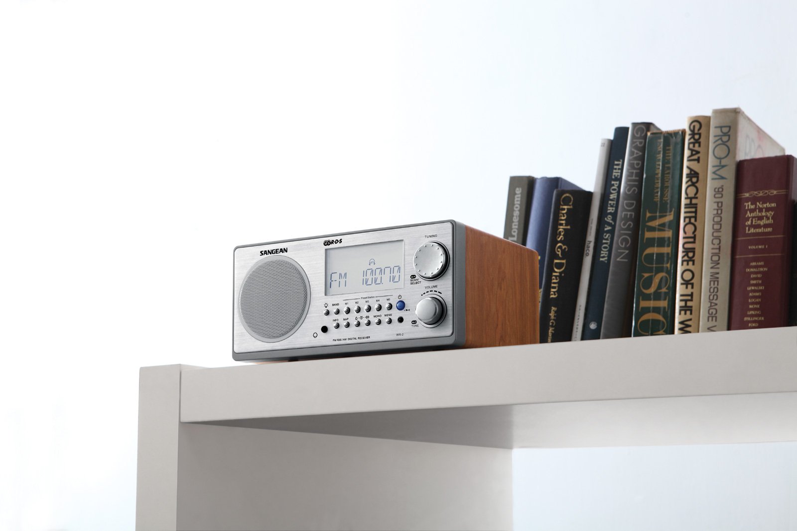 Sangean WR-2 AM/FM-RBDS Wooden Cabinet Digital Tuning Radio with Alarm Clock & Sleep Timer - Walnut Finish | Perfect for Home, Office, Kitchen, and Outdoor Use