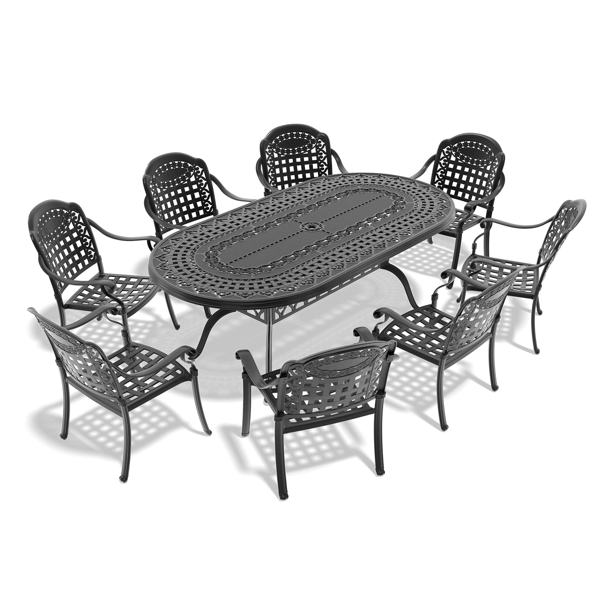 9-Piece Cast Aluminum Patio Furniture Set with Cushions (Random Colors) - Perfect for Outdoor Dining, Lounging, and Entertaining Guests
