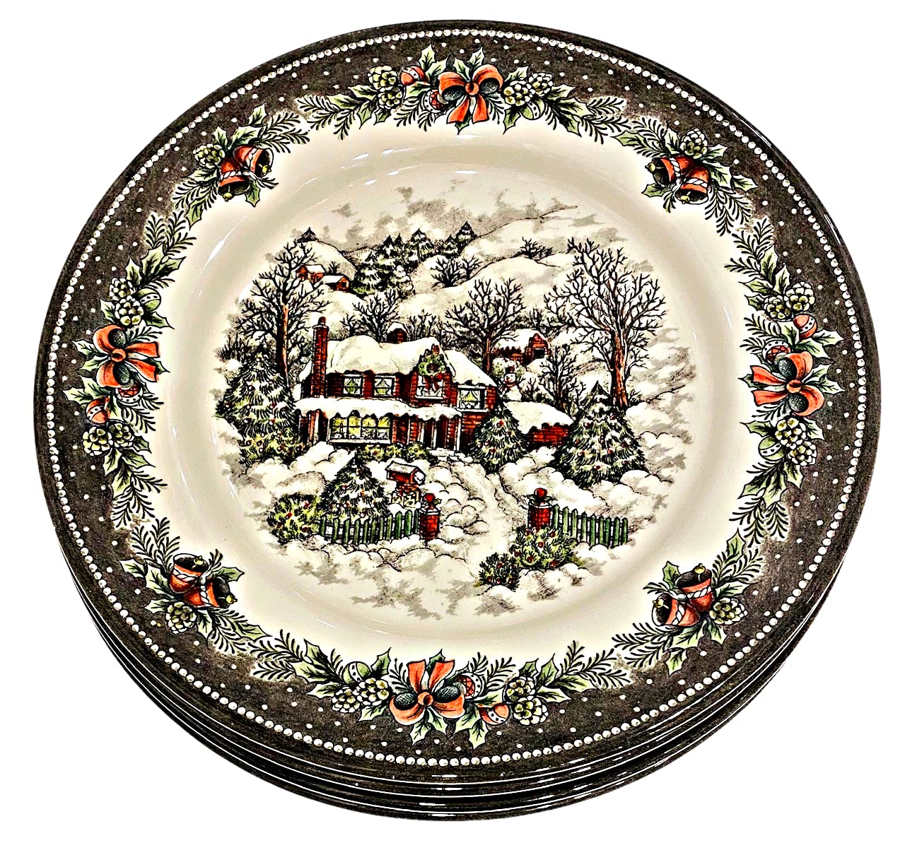 Festive Christmas Village Salad Plates - Set of 4 Holiday Dinnerware for Seasonal Entertaining & Christmas Table Decor