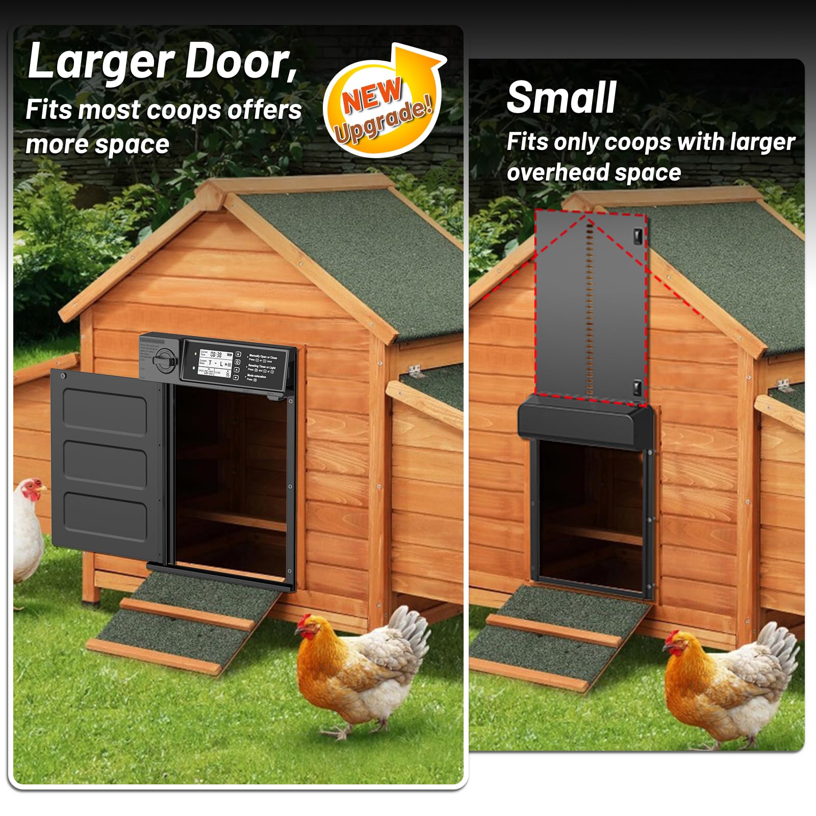 Solar Powered Automatic Chicken Coop Door with Timer & Light Sensor - Smart Poultry Door Opener with Obstacle Detection & Remote Control for Safe Chicken Keeping | Ideal for Backyard Farms, Homesteads & Poultry Enclosures (Black)