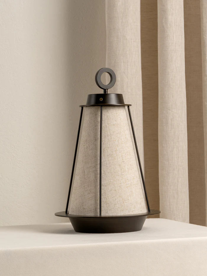 Rechargeable Bronze and Linen Table Lamp - Modern Home Decor Lighting for Living Room, Bedroom & Office