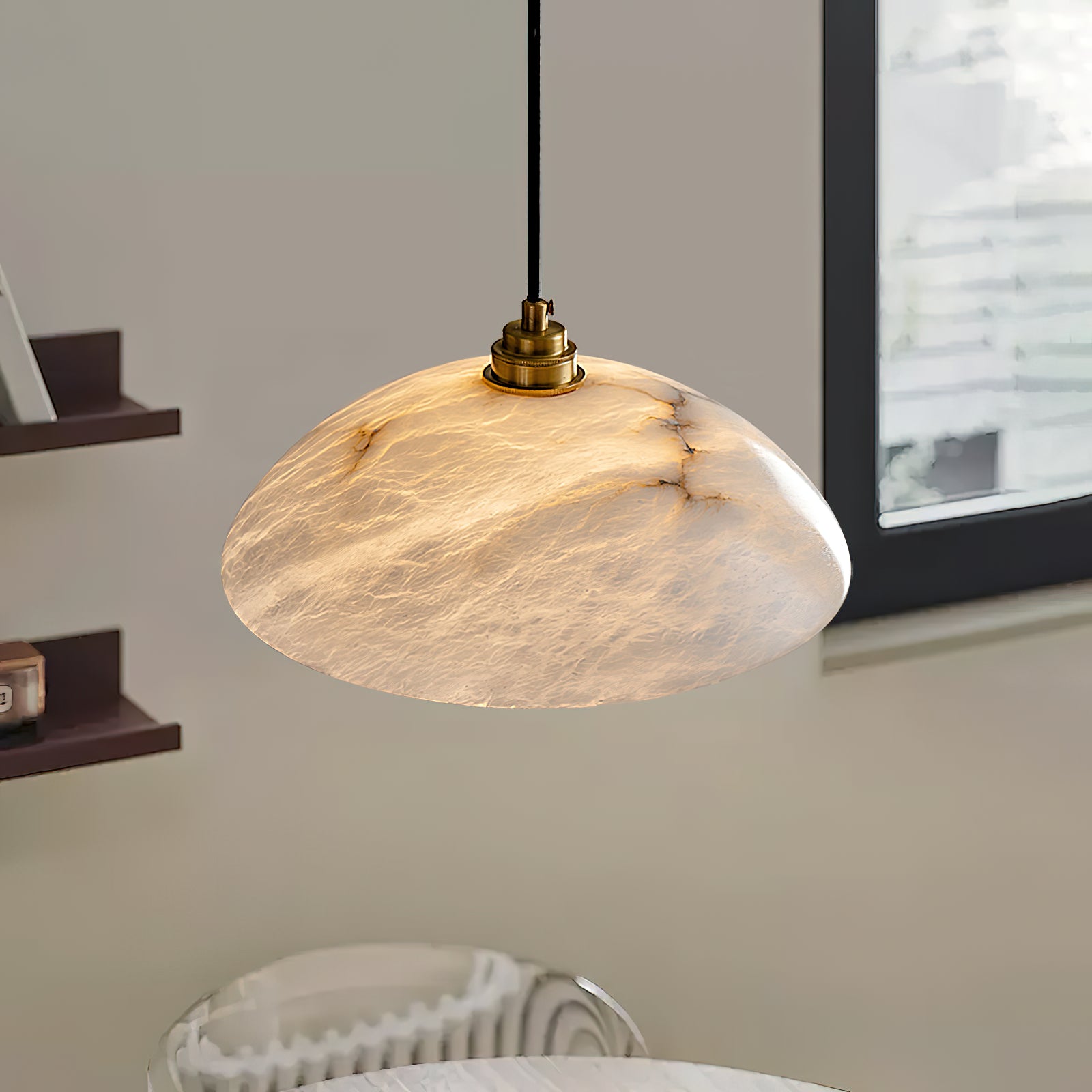Elegant Dome Alabaster Pendant Light - Modern Crystal Glass Ceiling Lamp for Dining Room, Kitchen Island & Bedroom Lighting