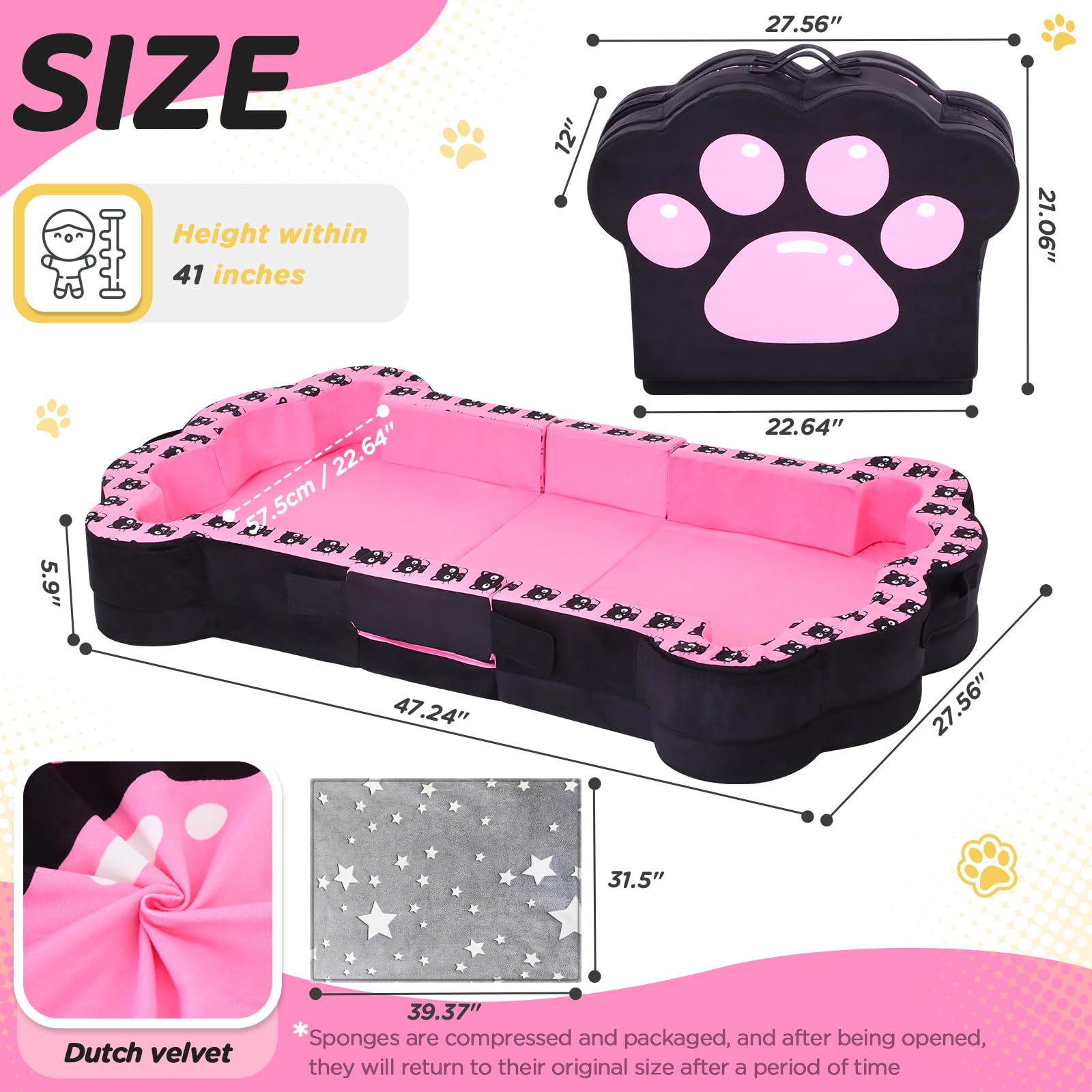 Portable Toddler Floor Bed - Foldable Travel Bed for Kids 1-3 Years Old | Soft, Safe & Washable Baby Cot | Perfect for Home, Travel & Daycare Use