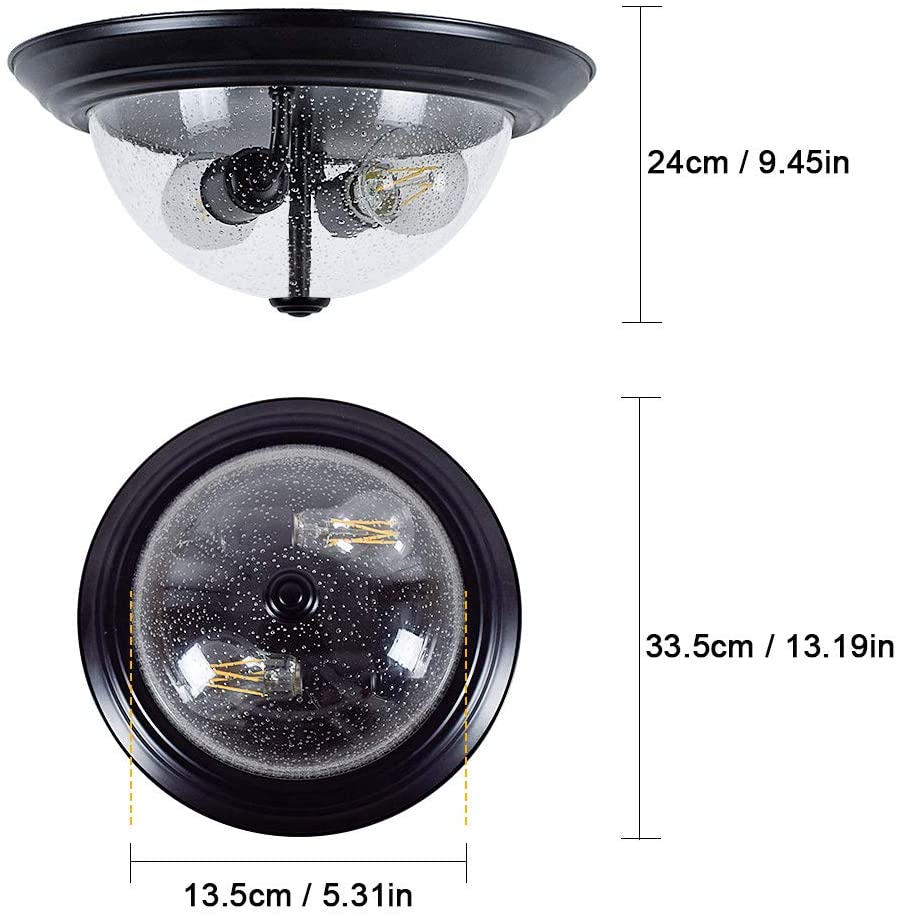DLLT 13 Inch Seeded Glass Semi Flush Mount Ceiling Light - 2 Light Farmhouse Style Round Downlight with Bubbled Glass Shade for Entryway, Hallway, Bedroom, Porch, Kitchen & Living Room | Perfect for Vintage Home Decor and Cozy Ambiance Lighting