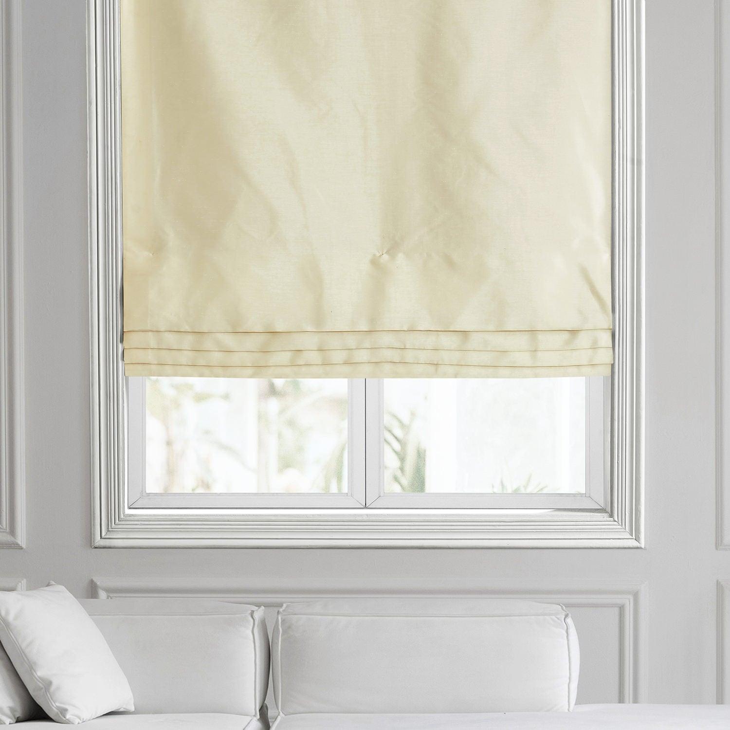 Off White Vintage Textured Faux Dupioni Silk Roman Shade