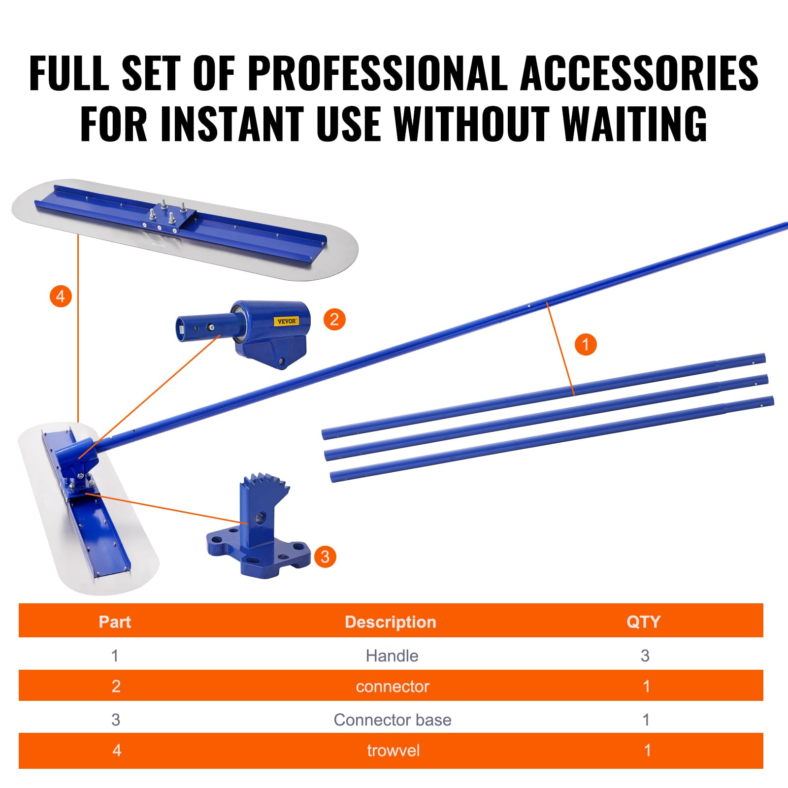 VEVOR 47x11.8 Inch Manganese Steel Bull Float - Professional Concrete Finishing Tool for Driveways, Patios & Pool Decks - Includes Float Handle & Bracket - Durable Cement Smoothing Kit for Construction Projects