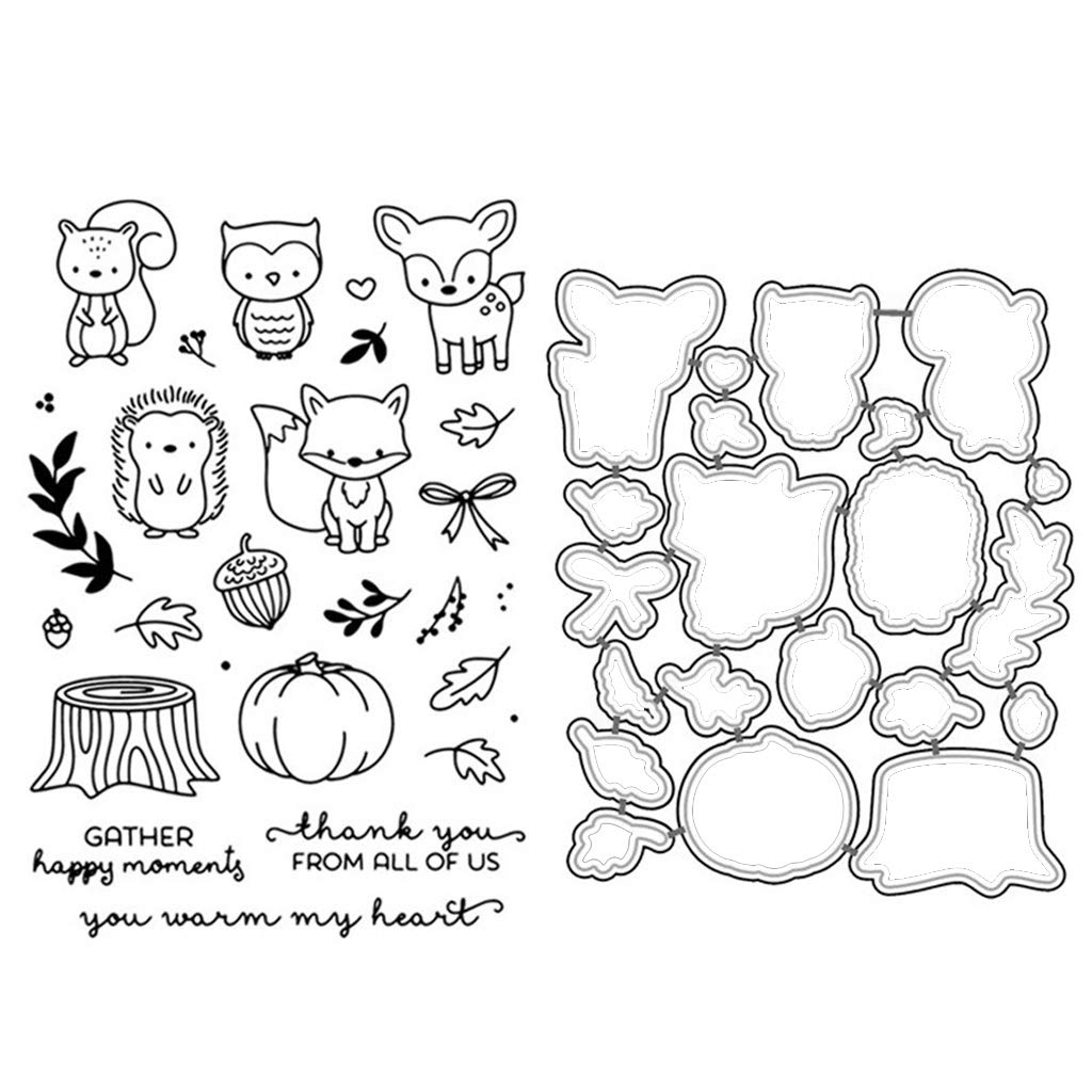 Cute Cartoon Animals Silicone Stamps & Metal Cutting Dies Set - DIY Scrapbooking, Card Making, Wedding Invitations - Carbon Steel Embossing Template for Crafting & Gift Giving (Perfect for Home Decor, Party Favors, and Handmade Greeting Cards)