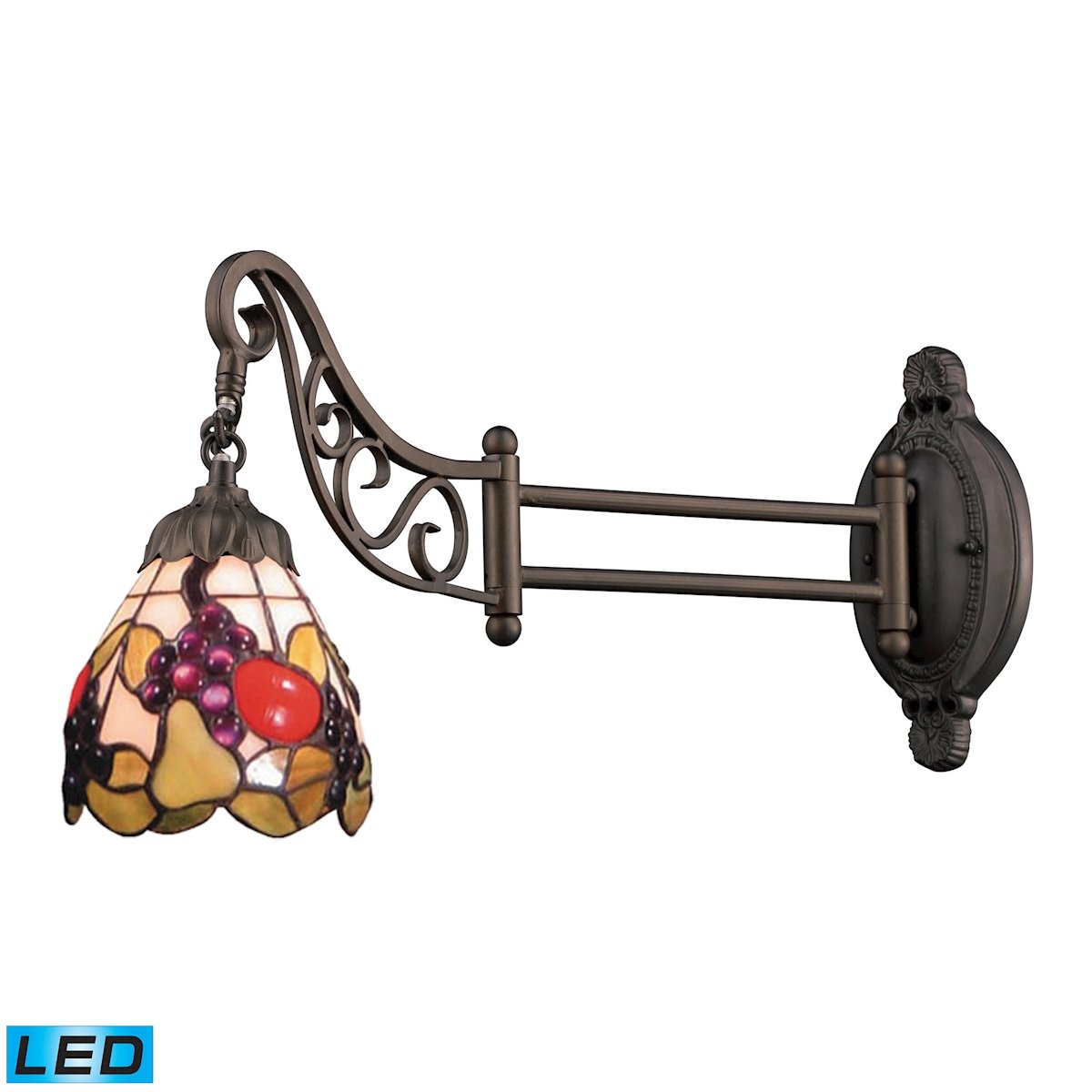 Mix-N-Match 1-Light Swing Arm Wall Lamp - Tiffany Bronze Finish with Stained Glass Shade & Included LED Bulb - Perfect for Bedroom, Living Room, or Hallway Lighting