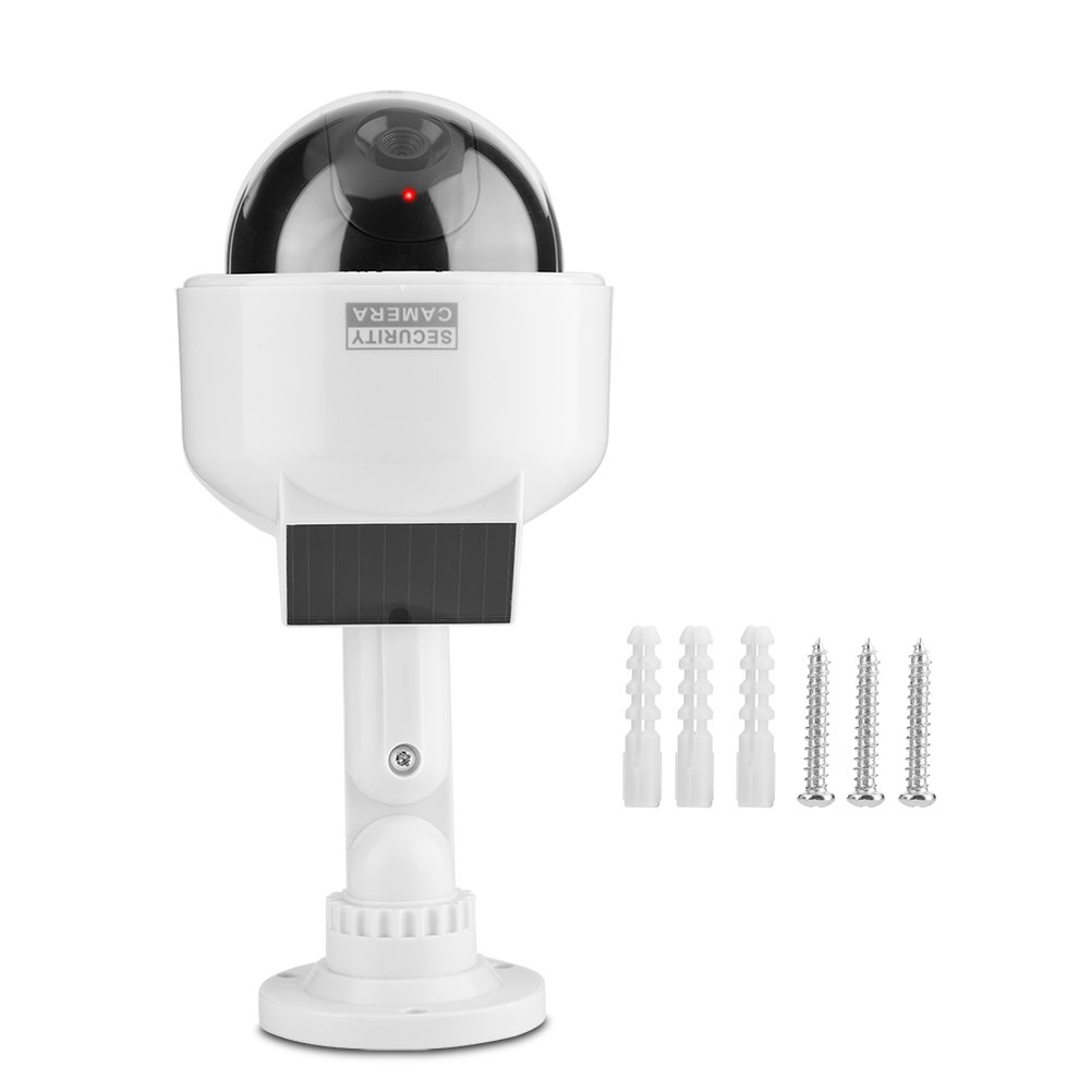 ASHATA Realistic Dome Security Camera - Solar Powered, Waterproof, with Flashing LED Light for Indoor & Outdoor Use - Ideal for Home, Warehouse, and Shop Surveillance