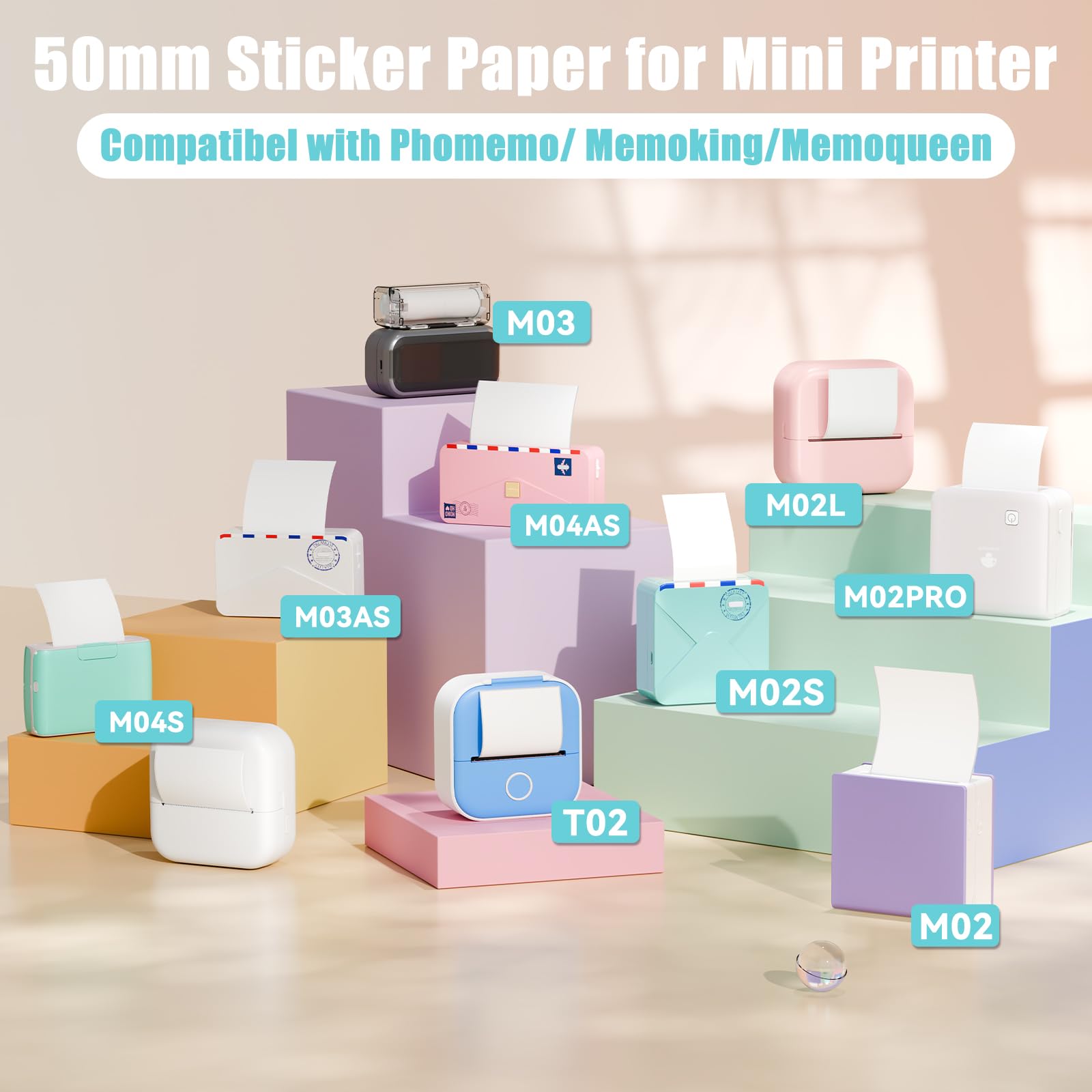 HD Clear Thermal Sticker Paper - 50mm x 3.5m Adhesive Transparent Label Roll (3 Rolls) for Phomemo M02/M02E/M02L/M02D/M02X/Q02/M04S Printers | Memoking Compatible | Perfect for Shipping Labels, Product Packaging & Barcode Stickers
