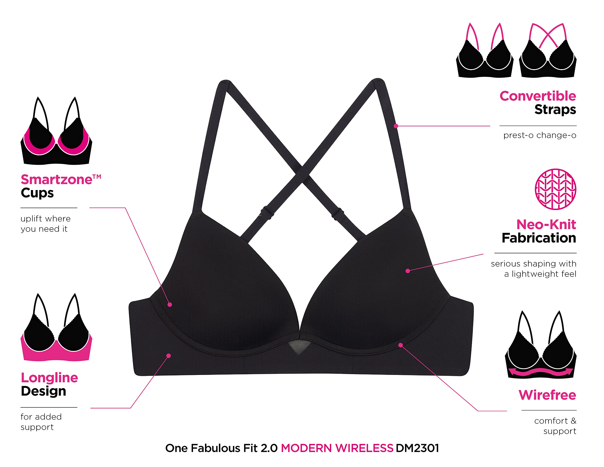 Maidenform Women's One Fab Fit Wireless Demi Bra - Comfortable T-Shirt Bra for Everyday Wear, Work & Casual Outfits