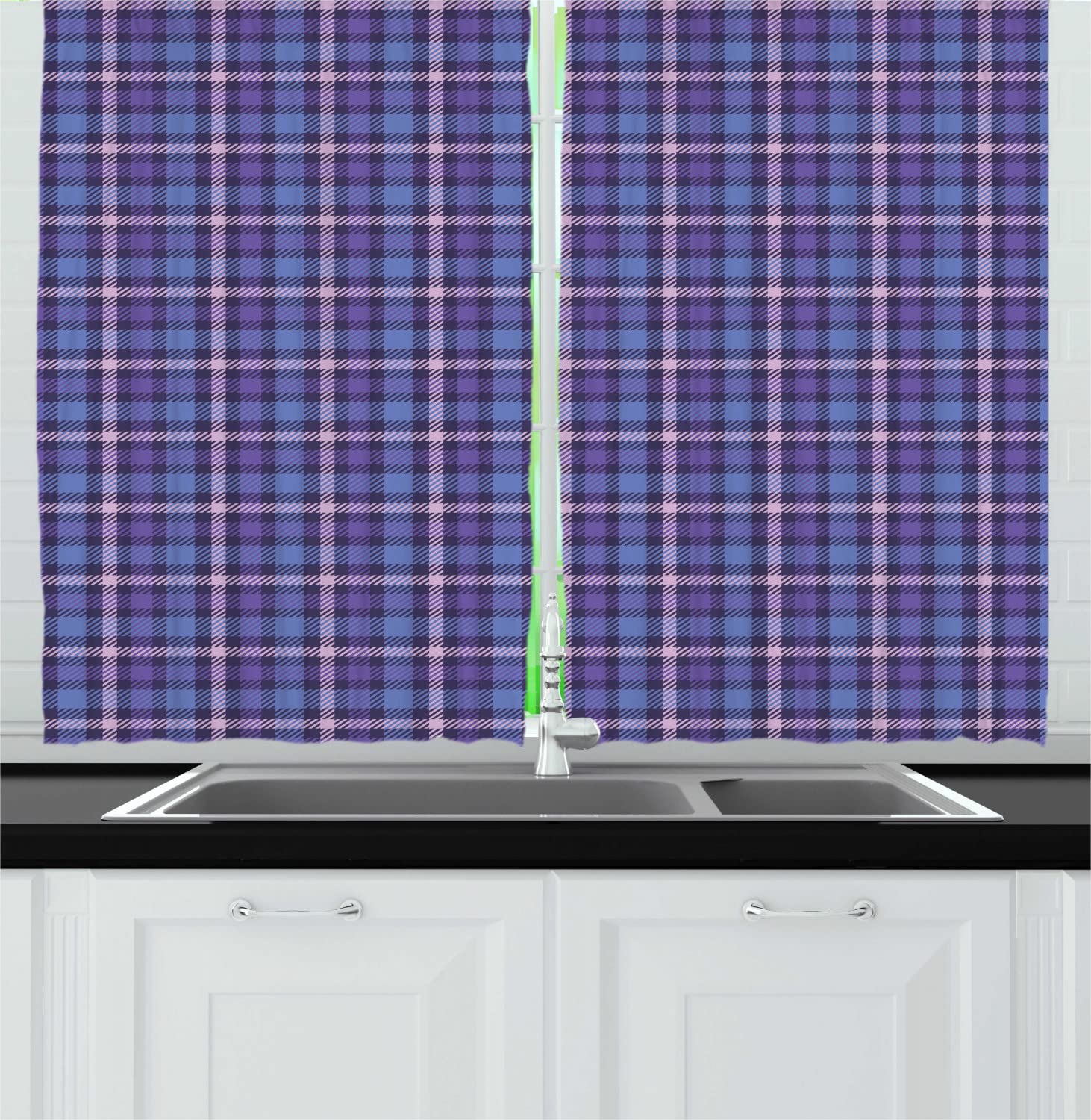 Ambesonne Plaid Long Kitchen Curtains - Vintage Scottish Tartan Checkered Pattern Drapes with Rod Pocket, 55