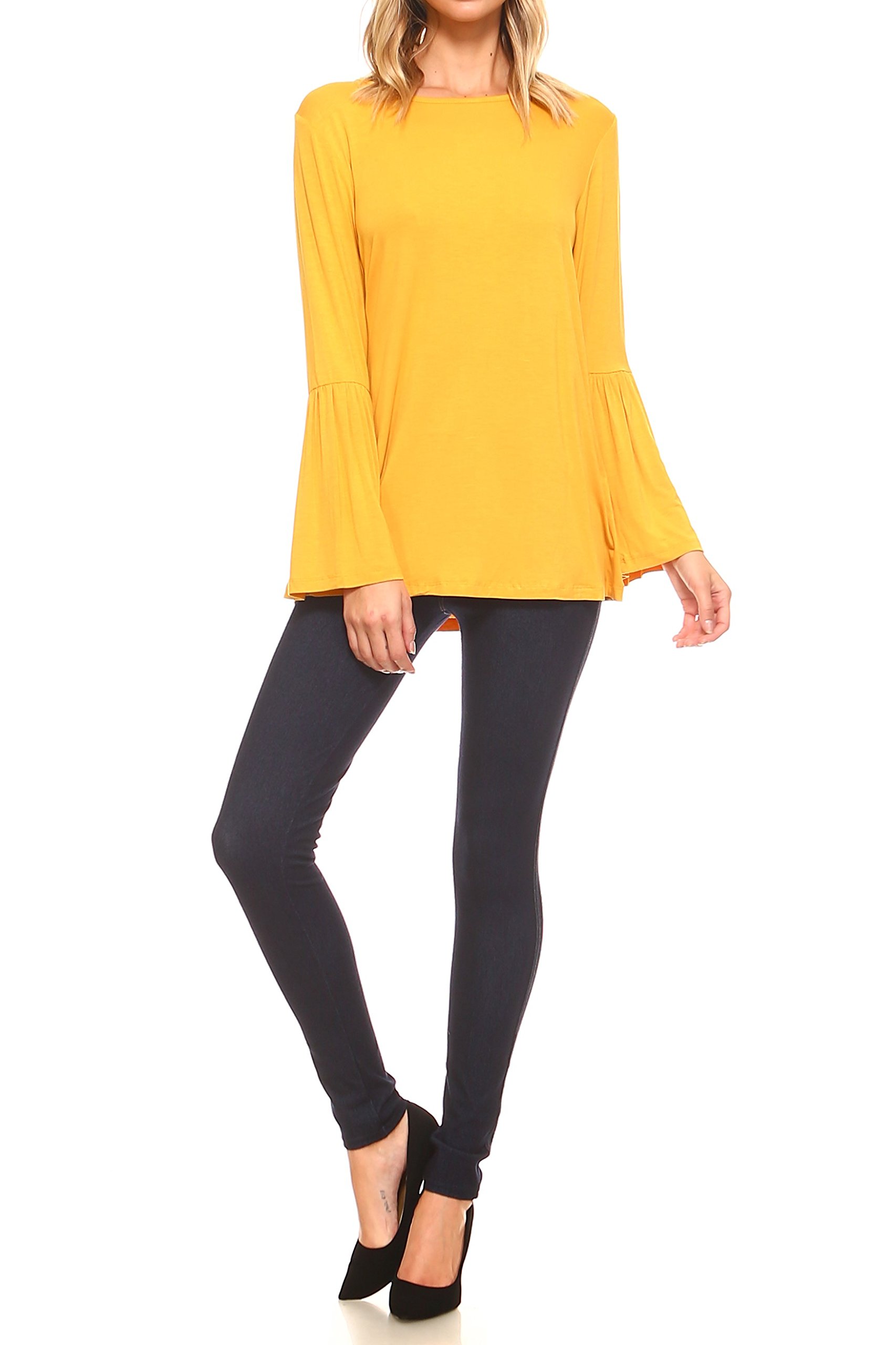 Women's Bell Sleeve Knit Top - Soft Stretch Casual Blouse for Fall & Winter - Perfect for Office, Date Night & Holiday Outfits