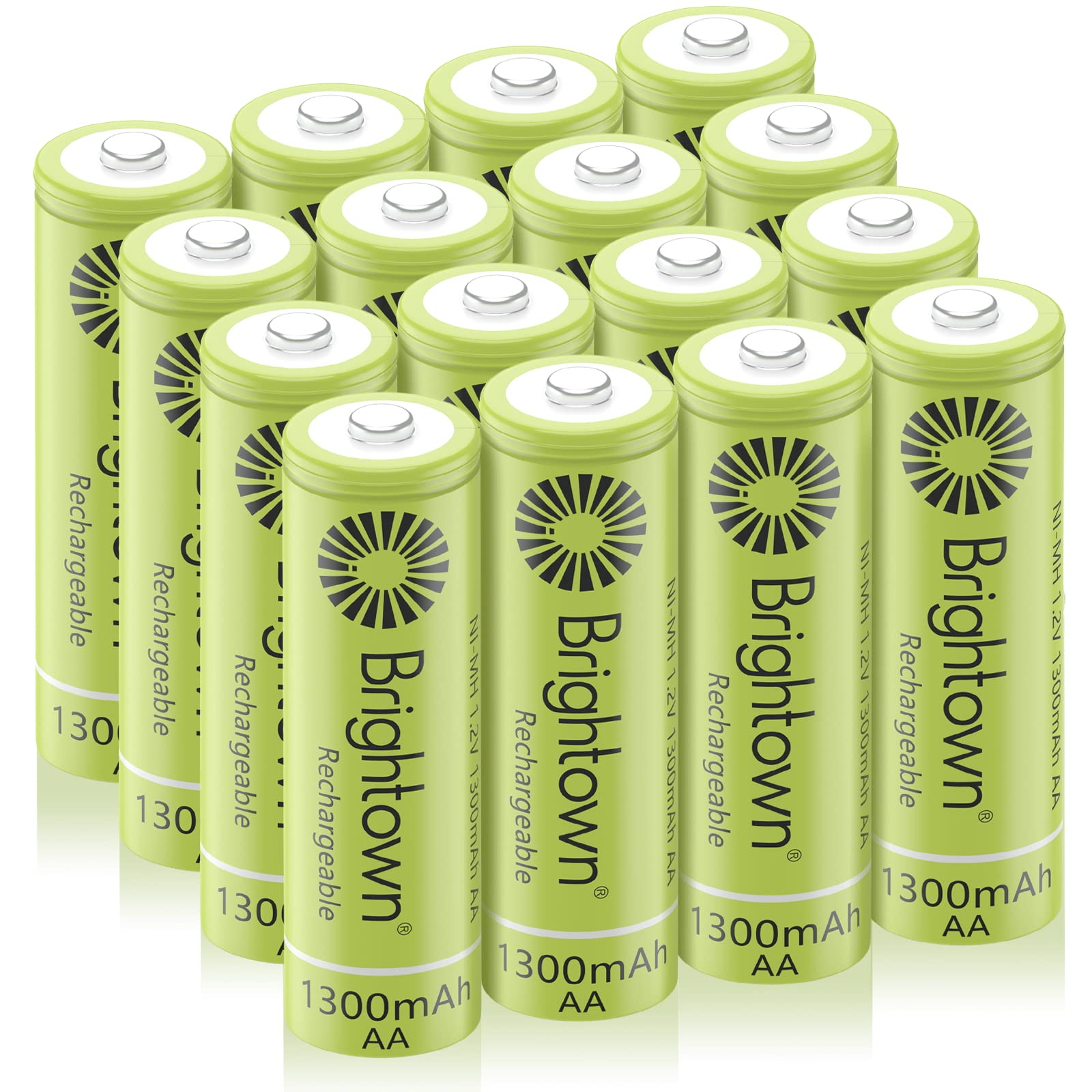 16-Pack Rechargeable AA Batteries 1.2V 1300mAh NiMH High Capacity - Pre-Charged Double A Batteries for Solar Lights, Toys, Cameras, Remote Controls & Household Devices - 1200 Charge Cycles - Perfect for Outdoor Solar Lighting & Everyday Electronics