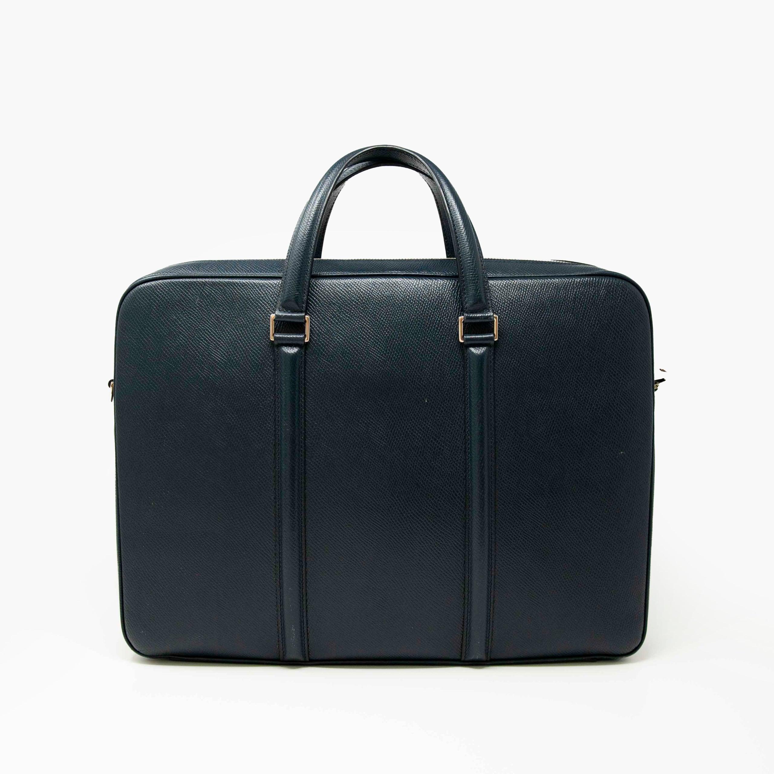 Luxury Celine Navy Grained Calfskin Leather Briefcase for Men - Professional Business Work Bag for Office, Travel & Executive Meetings