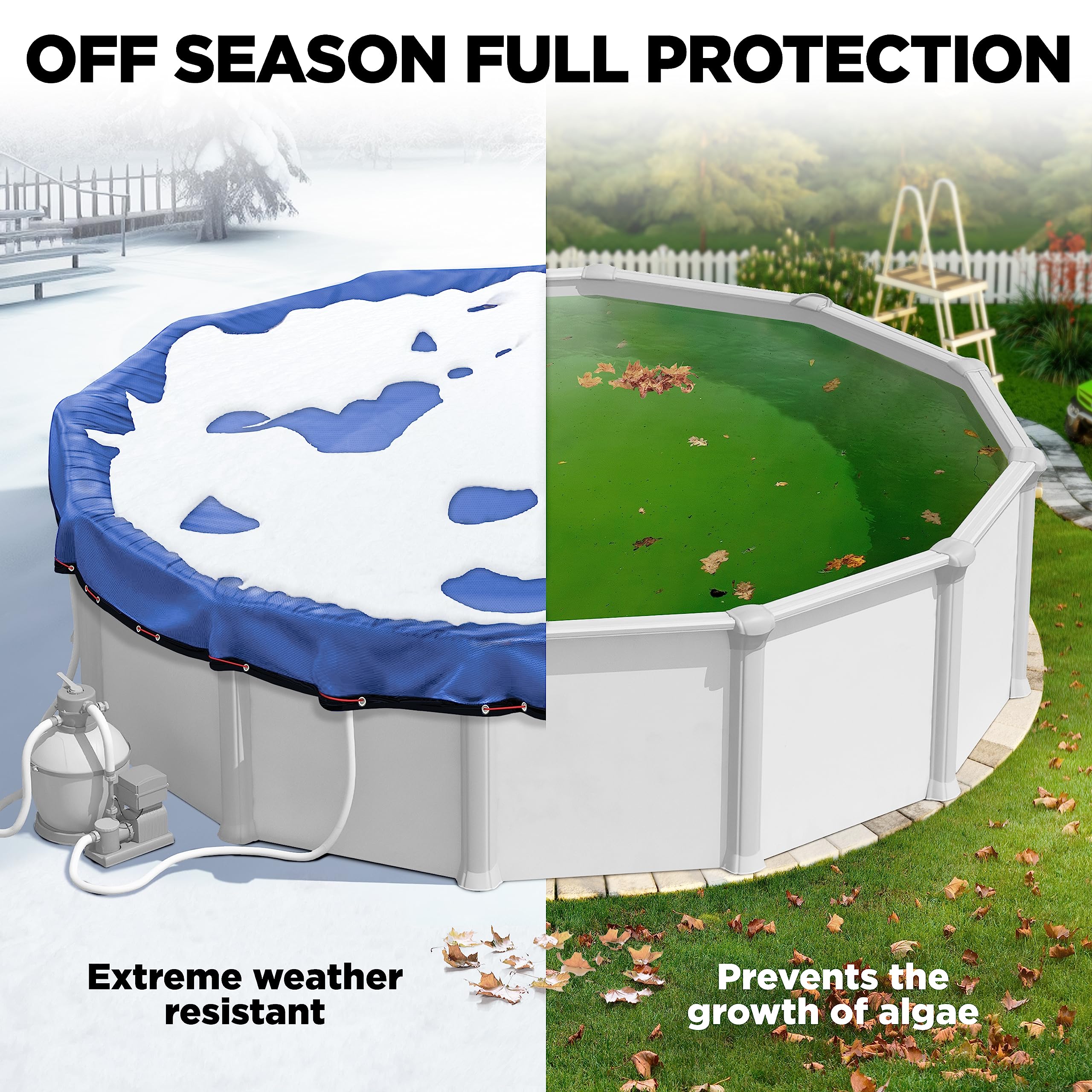 Premium Heavy-Duty Winter Pool Cover - 24 Ft Round Above Ground Pools, Royal Blue, Extra Thick & Durable, Tear-Proof, UV-Resistant, Reinforced Edges, Easy Installation | All-Season Protection for Swimming Pools, Ideal for Winter Storage & Snow Load Protection