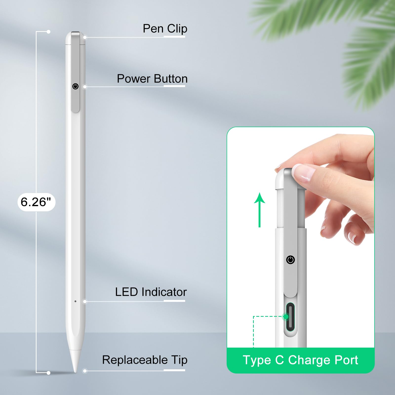 Premium Stylus Pen for iPad - Fast Charging USB-C Apple Pencil Alternative (13 Min Charge) | Compatible with iPad 10th Gen, Air 3/4/5, Mini 5/6, iPad 6-10, Pro 11