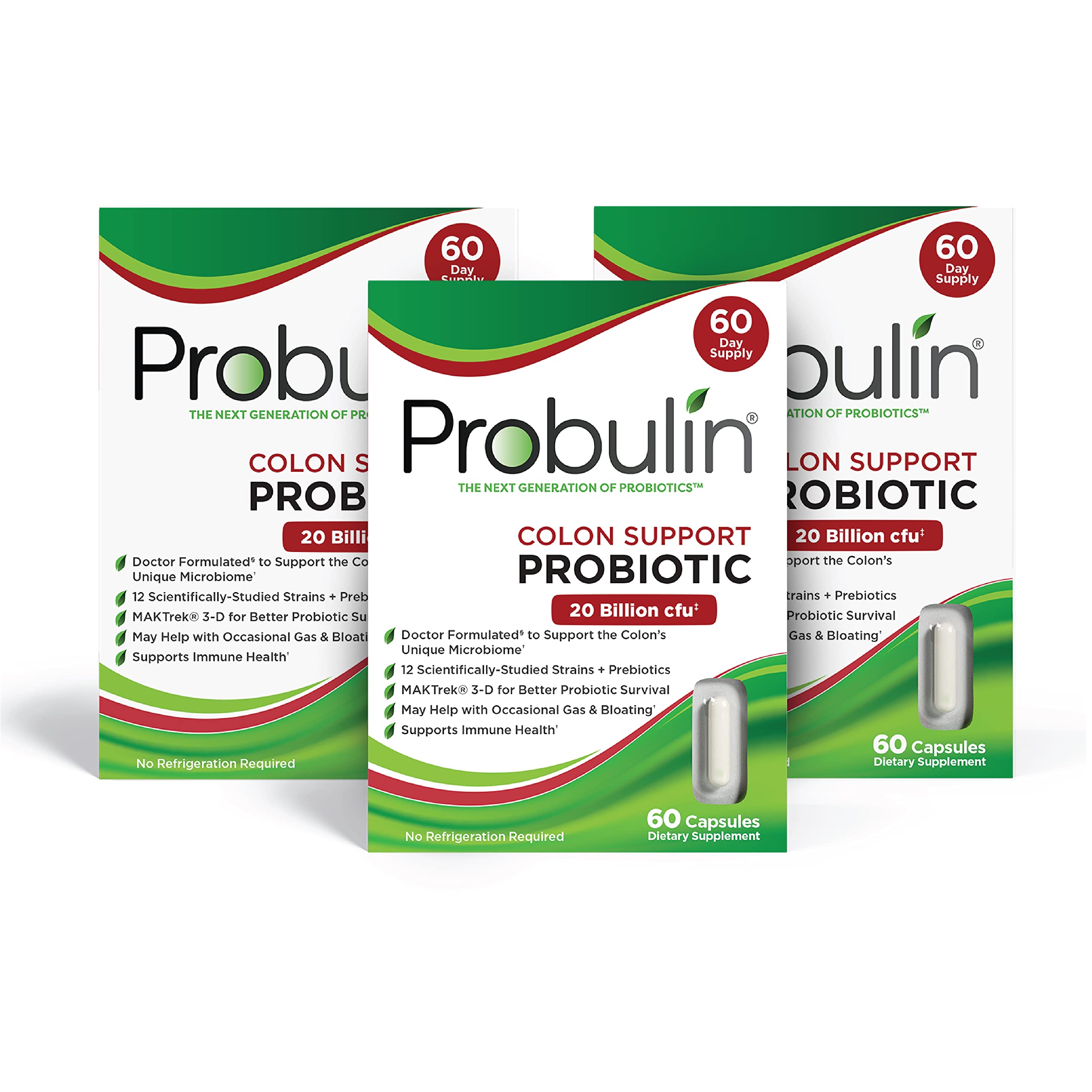 Probulin Colon Support Daily Probiotic Supplement - 60 Capsules (3-Pack) for Digestive Health & Gut Balance - Supports Regularity, Immune System & Bloating Relief - Ideal for Travel, Stress & Antibiotic Recovery