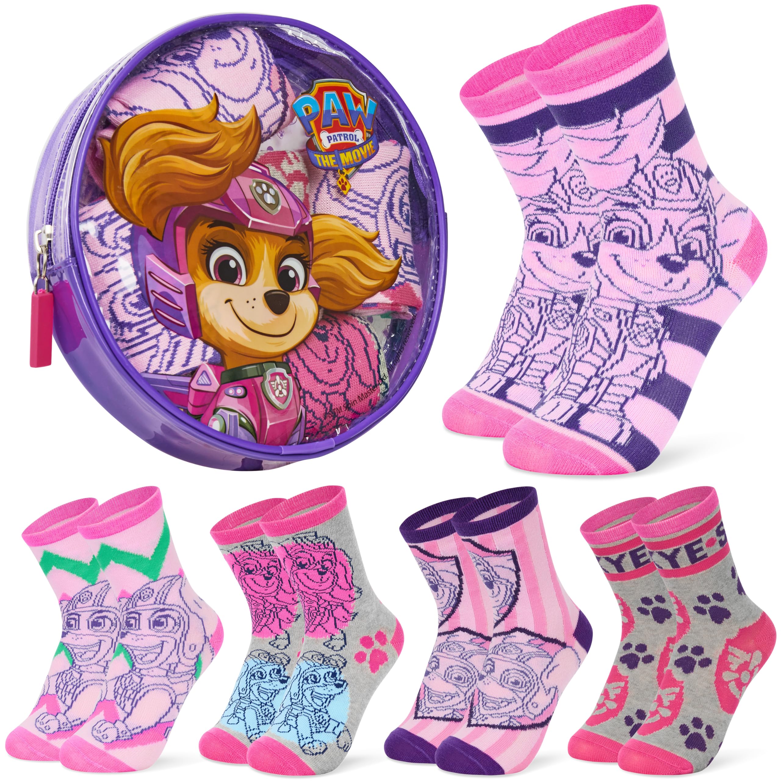 Paw Patrol Girls Calf Socks - 5 Pack Soft Breathable Cotton Kids Socks for Toddlers & Little Girls - Perfect for School, Play & Everyday Wear - Cute Cartoon Character Gift Idea