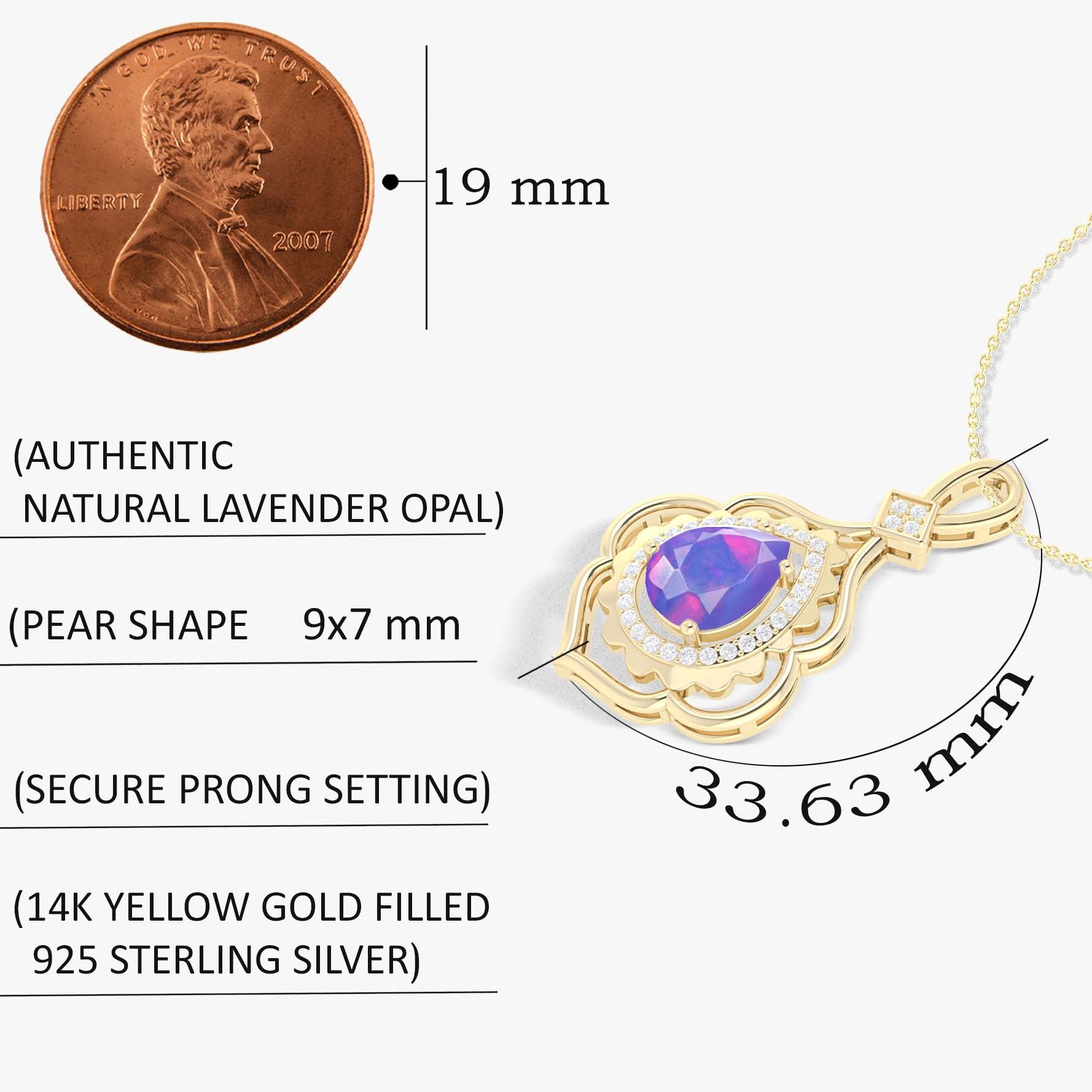 Natural Pear-Shaped Lavender Opal Charm Pendant Necklace for Women - Elegant Boho Jewelry Gift for Birthday, Anniversary & Special Occasions