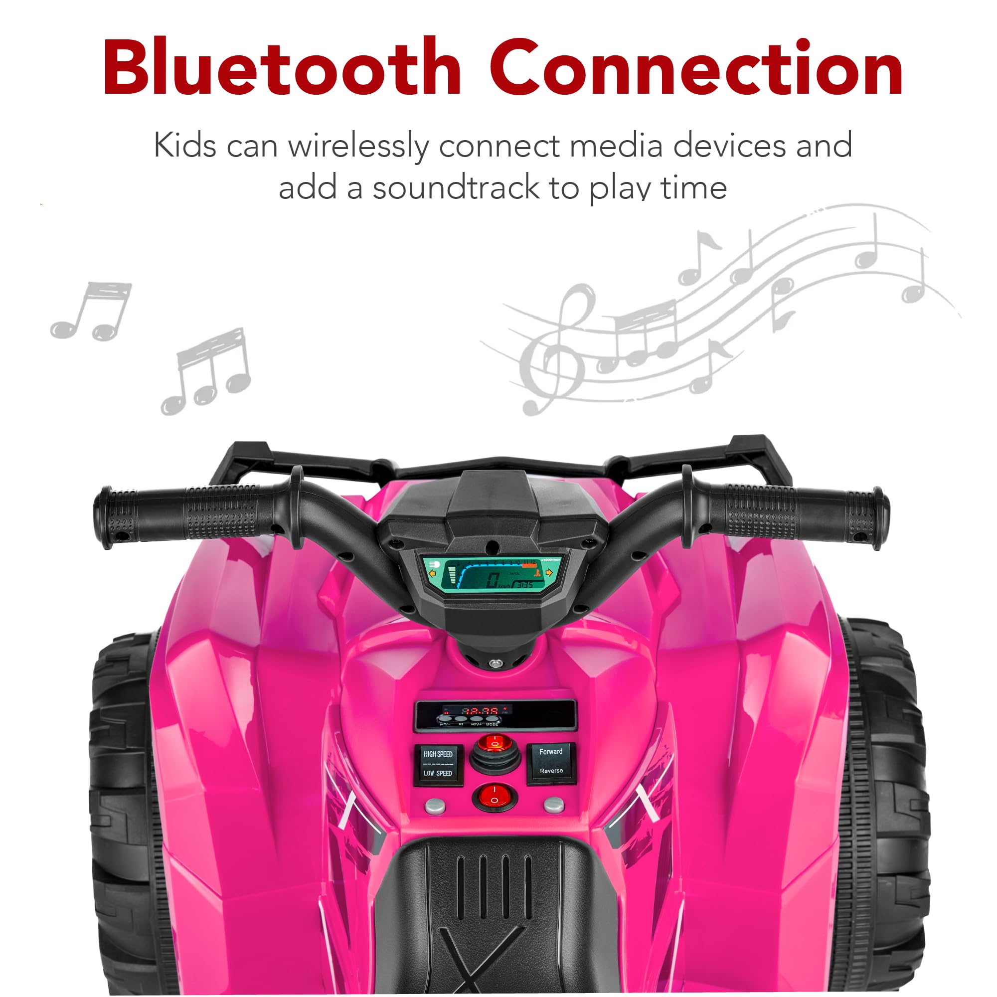 Best Choice Products 12V Kids Ride-On Electric ATV Quad Car Toy with Bluetooth Audio, 2.4mph Max Speed, Treaded Tires & LED Headlights - Hot Pink | Perfect for Outdoor Play, Birthday Gifts & Backyard Adventures for Boys & Girls Ages 3-8