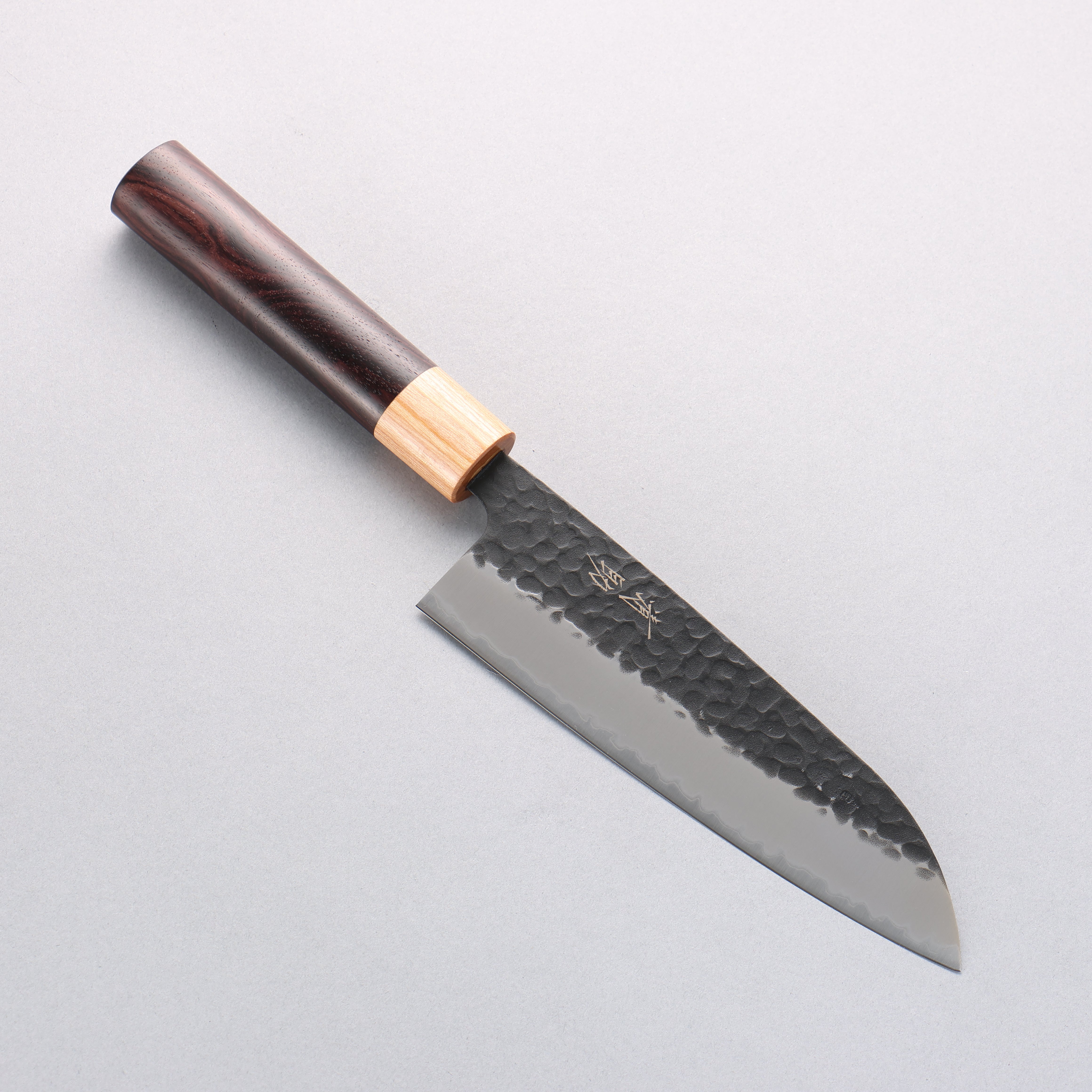 Premium Seisuke Shitan Blue Super Hammered Kurouchi Santoku Knife 170mm - Japanese Chef Knife with Ergonomic Shitan Handle for Slicing, Dicing & Mincing - Perfect for Home Cooks & Professional Chefs