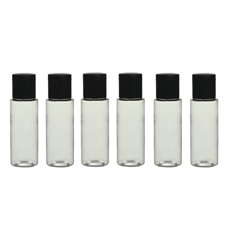Clear Round PET Bottles 30ml (Pack of 6) with Black Flip-Top Cap - Essential Oil Dropper Bottles for Serums, DIY Skincare, Cosmetics & Travel - Leakproof Containers for Home, Salon & On-the-Go Use