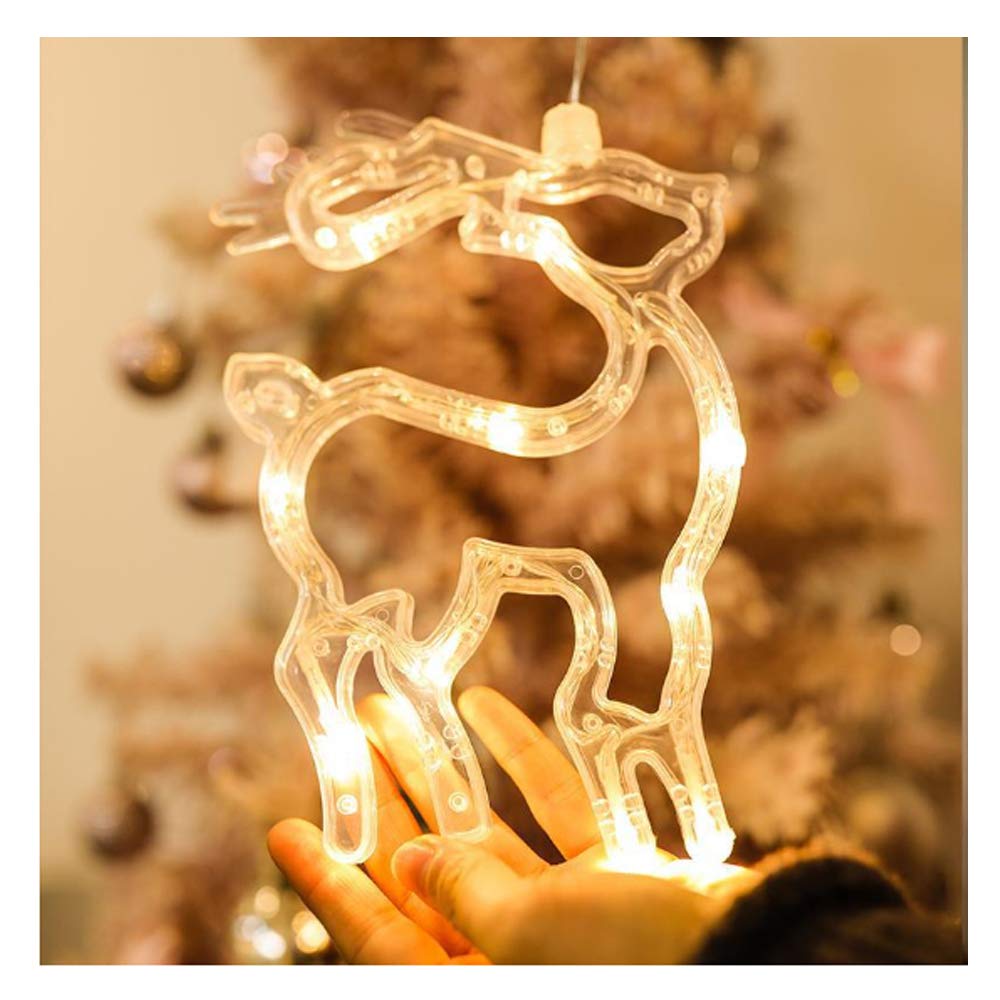 Battery Operated LED Christmas Hanging Lights - Warm White Acrylic Starry Fairy Lights for Indoor/Outdoor Xmas Decor (Elk Design) | Perfect for Living Room, Windows, Romantic Silhouette Decorations & Holiday Parties