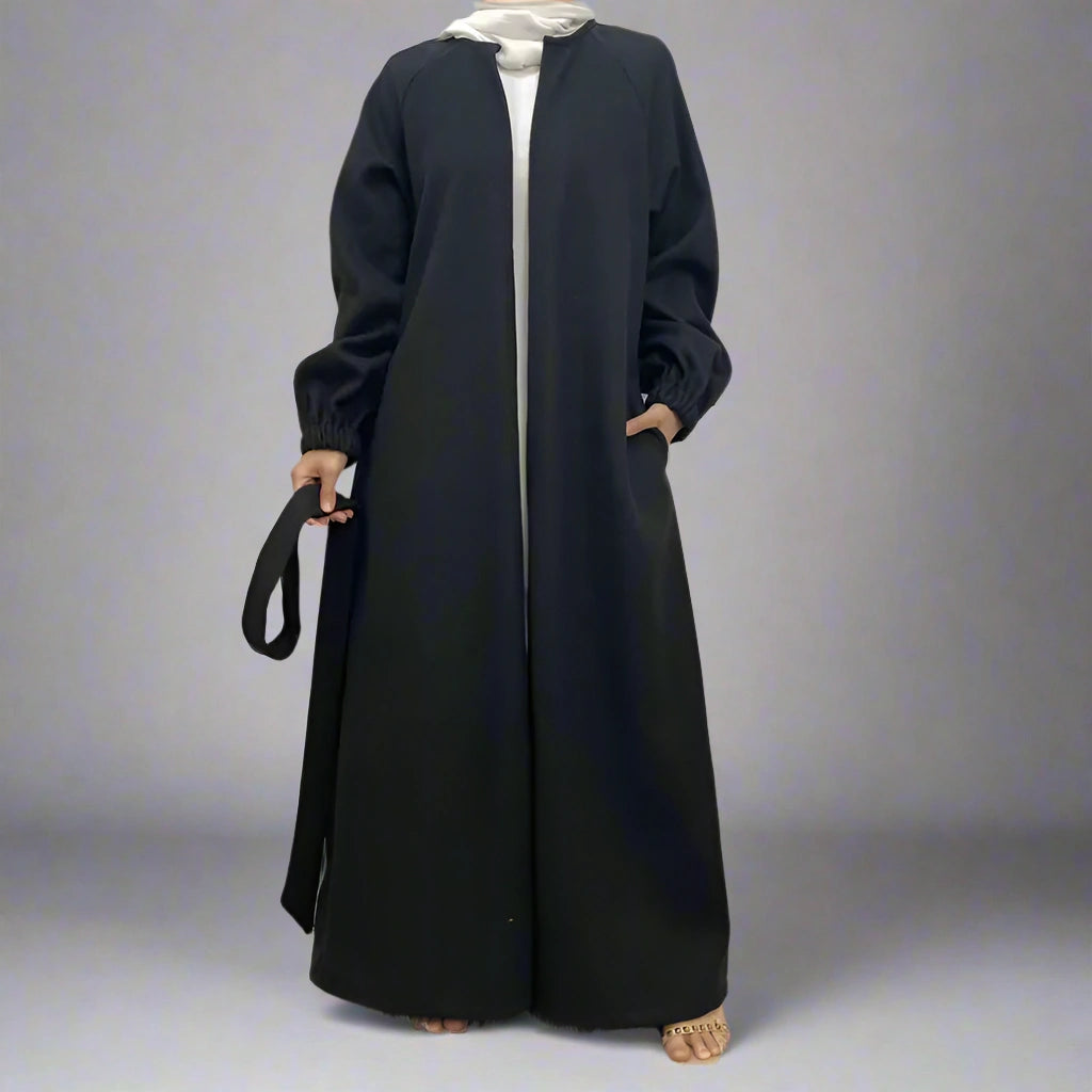 Muslim Women's Winter & Fall Cotton Blend Classic Open Abaya Dress - Modest Islamic Prayer Dress for Home & Mosque