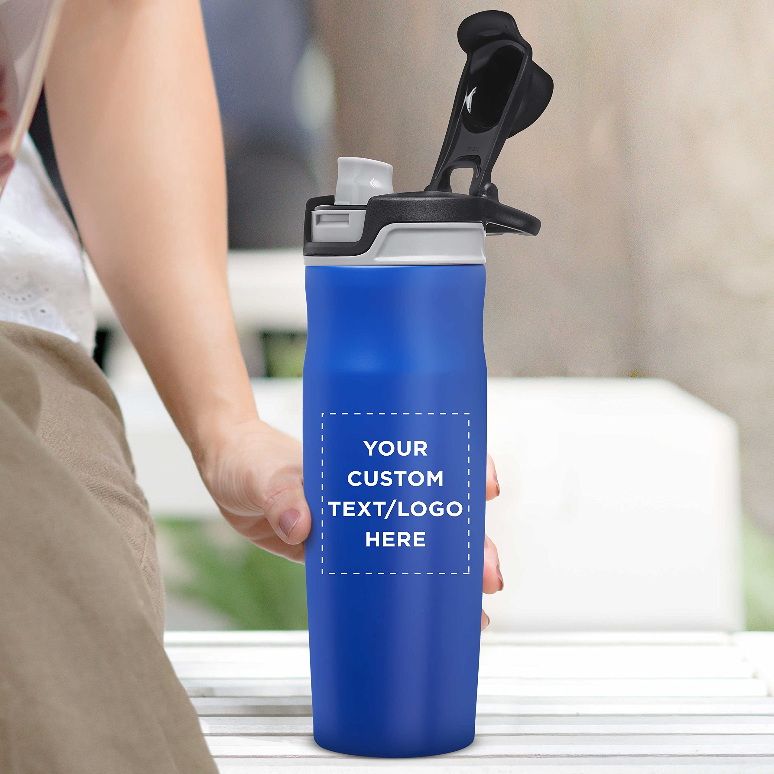 Custom Juno 20oz Water Bottles with Flip Lid - Bulk Pack of 24 Reusable Sports Bottles | Personalized Gym, Hiking, Cycling & School Water Bottles | BPA-Free, Leakproof & Durable | Great for Workouts, Outdoor Adventures & Daily Hydration - Blue