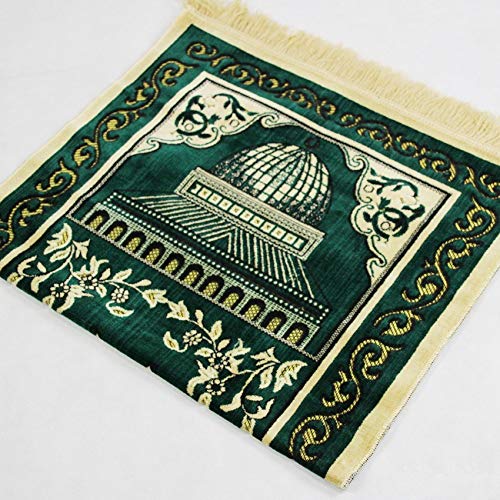 Premium Islamic Prayer Rug - Soft Thick Fabric Muslim Prayer Mat for Home & Mosque - Green Carpet for Salah, Jumu'ah & Daily Worship