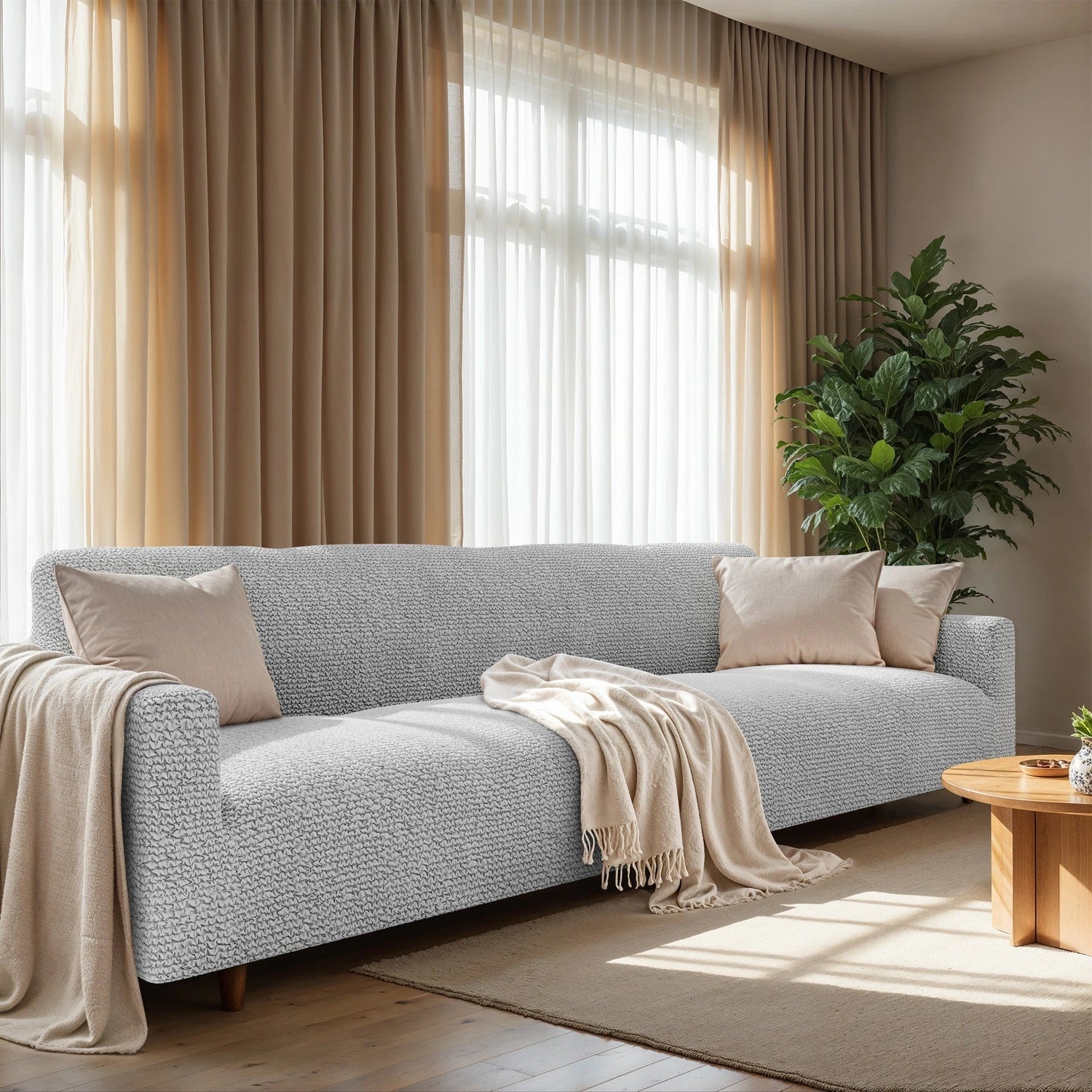 4-Seater Sofa Slipcover - Soft Microfiber Fabric, Stretchable & Washable - Perfect for Living Room, Family Room & Home Decor