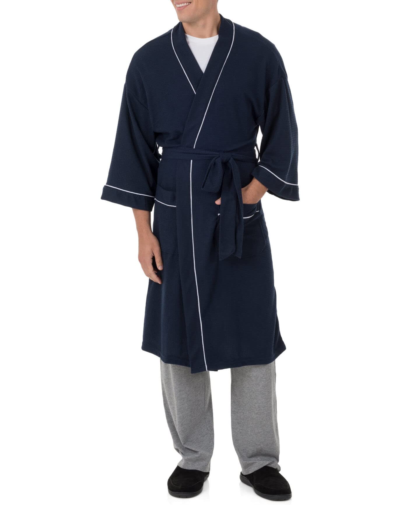 Fruit of the Loom Men's Waffle Knit Robe - Soft Cotton Bathrobe for Men - Perfect for Lounging, Spa & Relaxation at Home